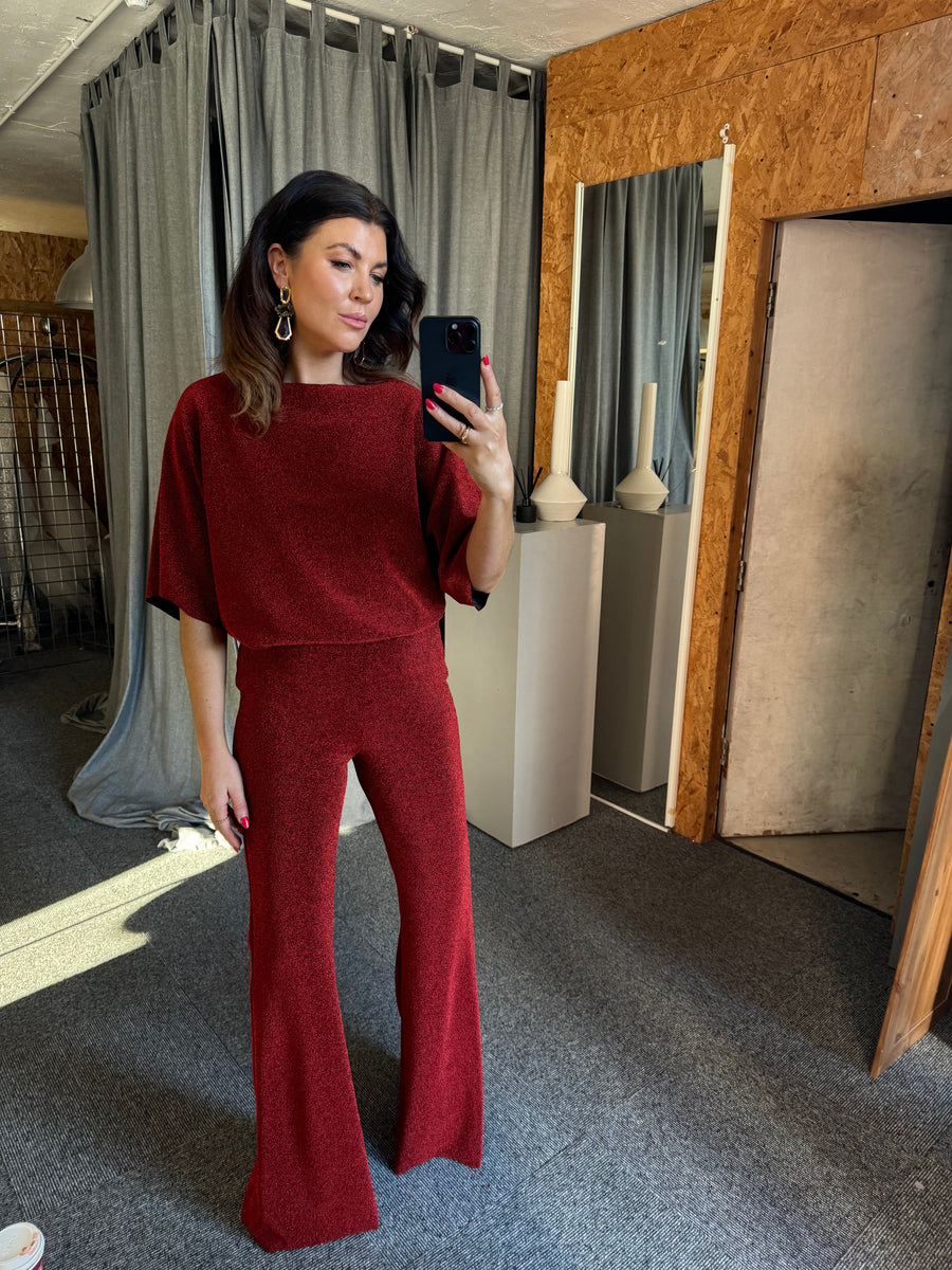 Red Glitter Mid Flares - SALE