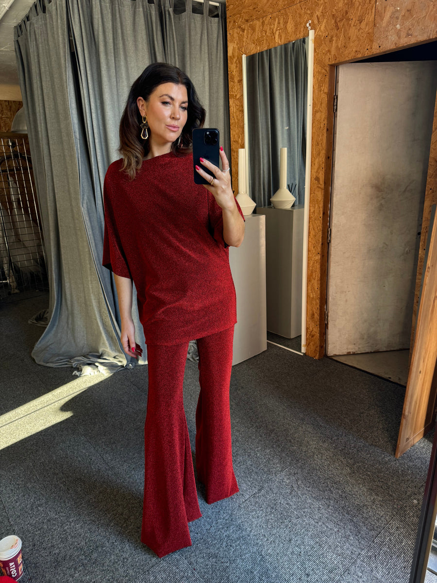Red Glitter Mid Flares - SALE