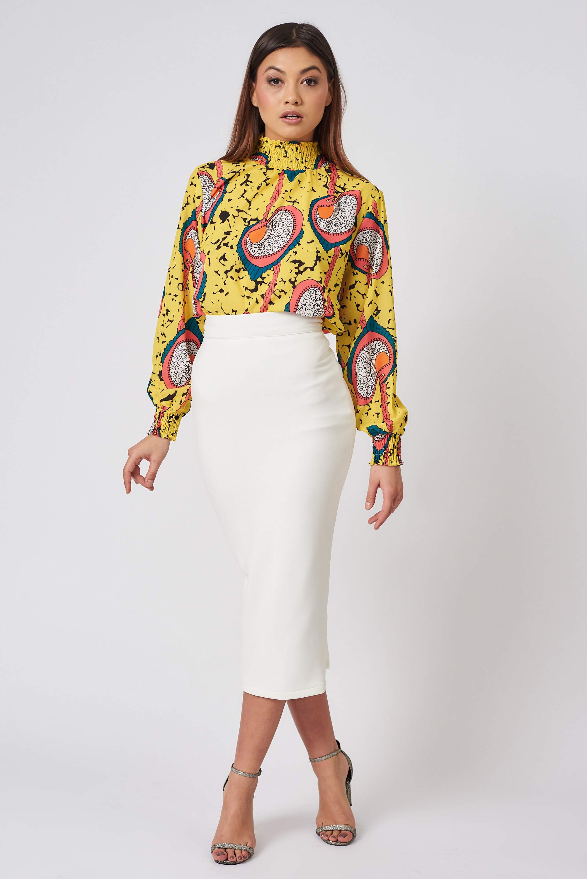 Long ivory pencil skirt sale