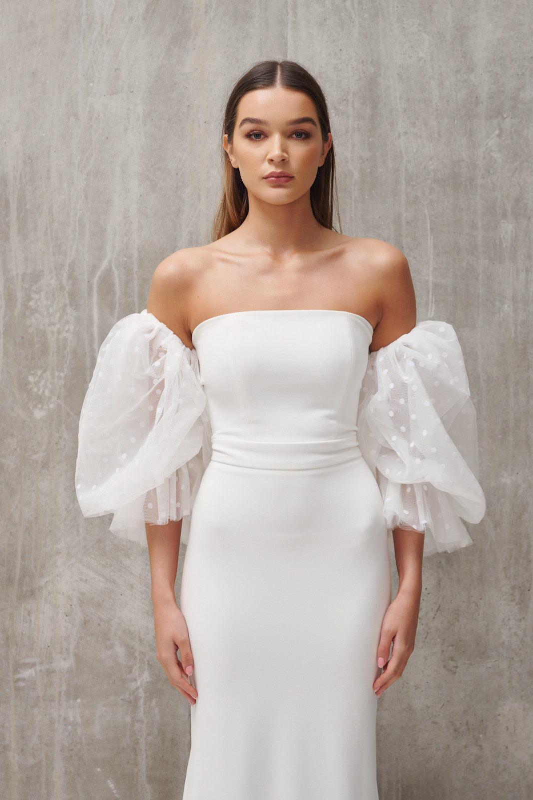 Off shoulder puff sales sleeve wedding dress