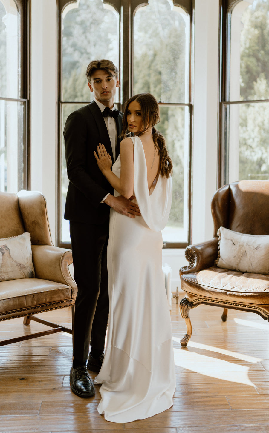 Ivory Satin Cowl Bridal Gown