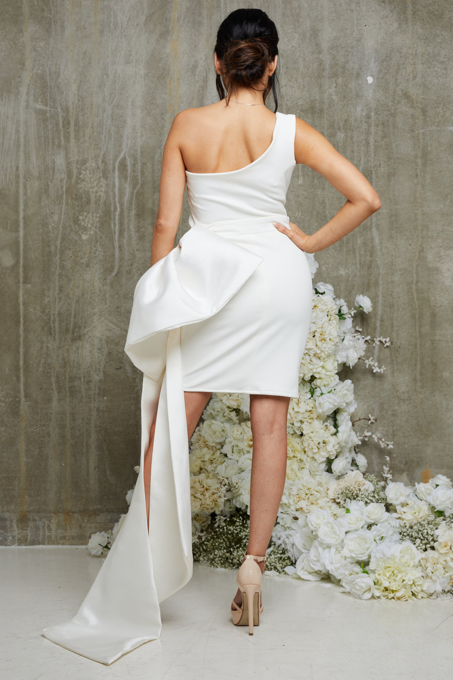 Harper Asymmetric Satin Bow Mini Dress