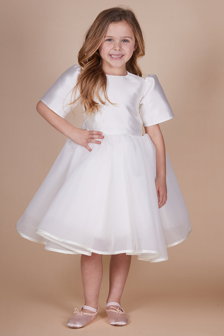 Harper Ivory Organza Bow Mini Maid Dress