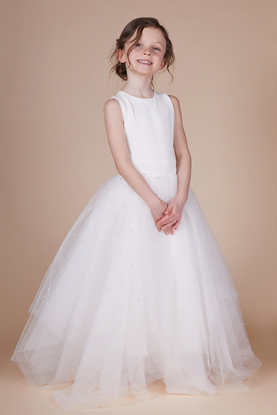 Poppy Ivory Pearl Choppy Tulle Mini Maid Dress