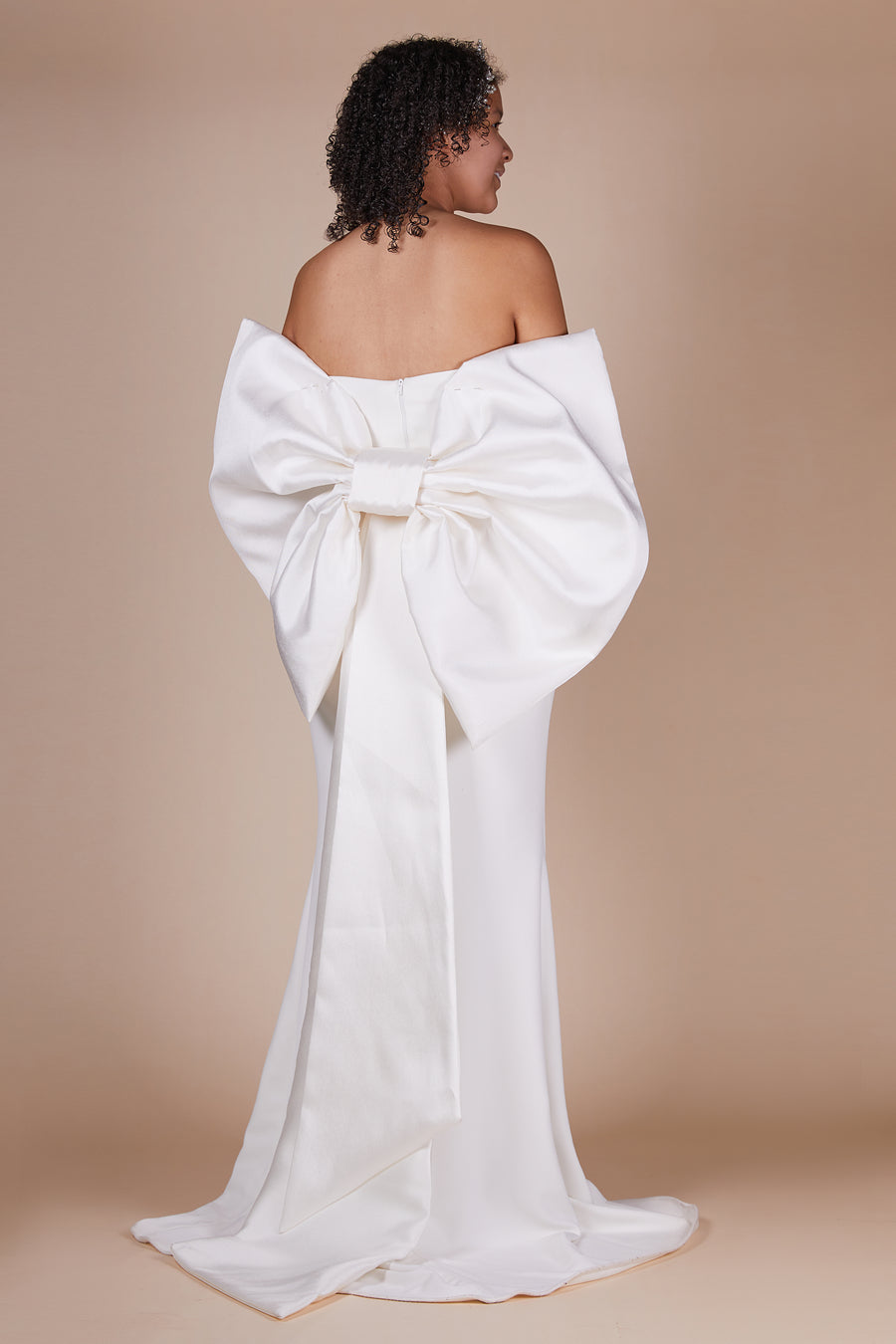 Dream Ivory Duchess Satin Bow Mini Maid Dress