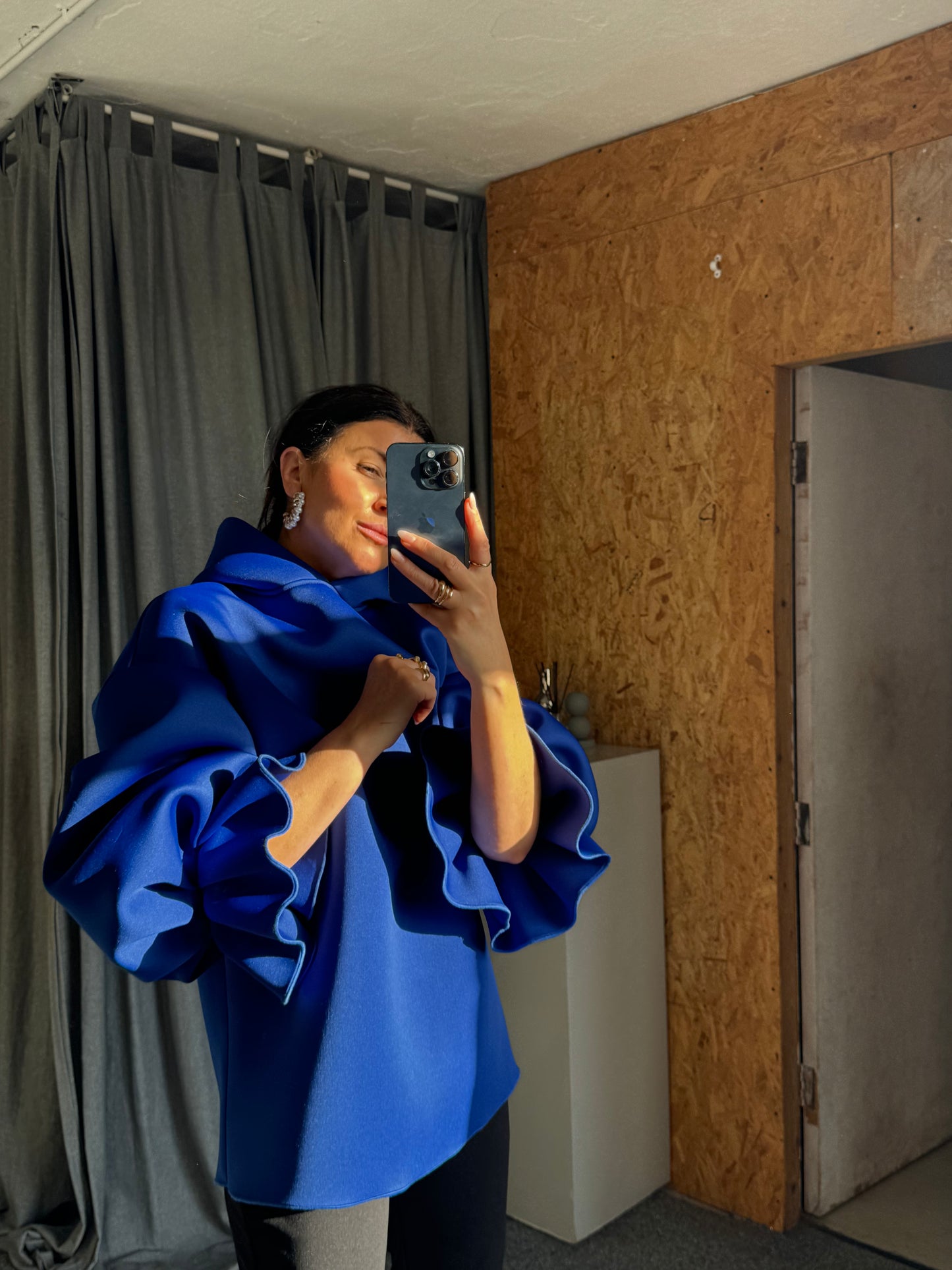 Royal Blue Ruffle Sleeve Hoodie