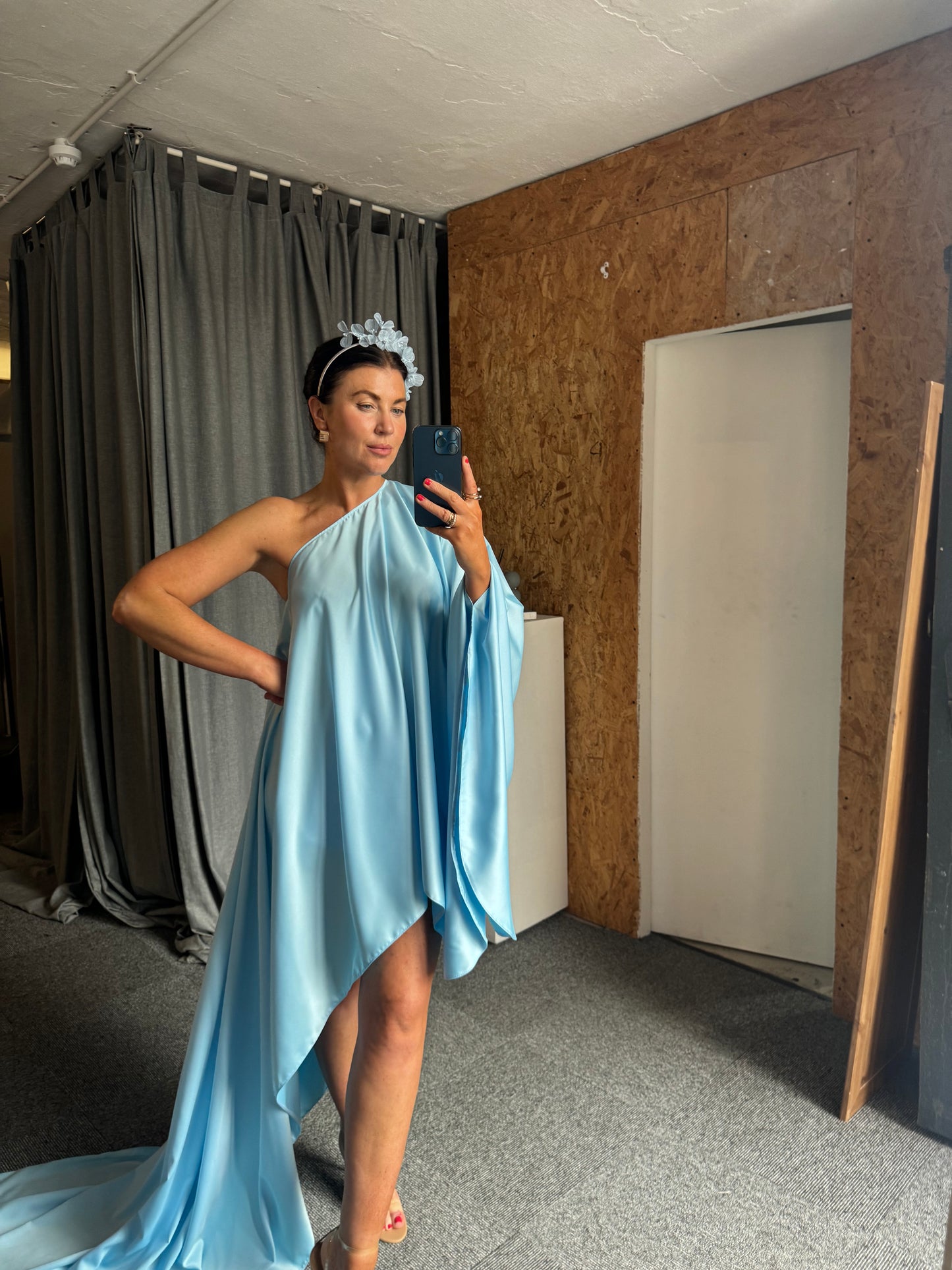 Baby Blue Asymmetric Drape Dress - SALE