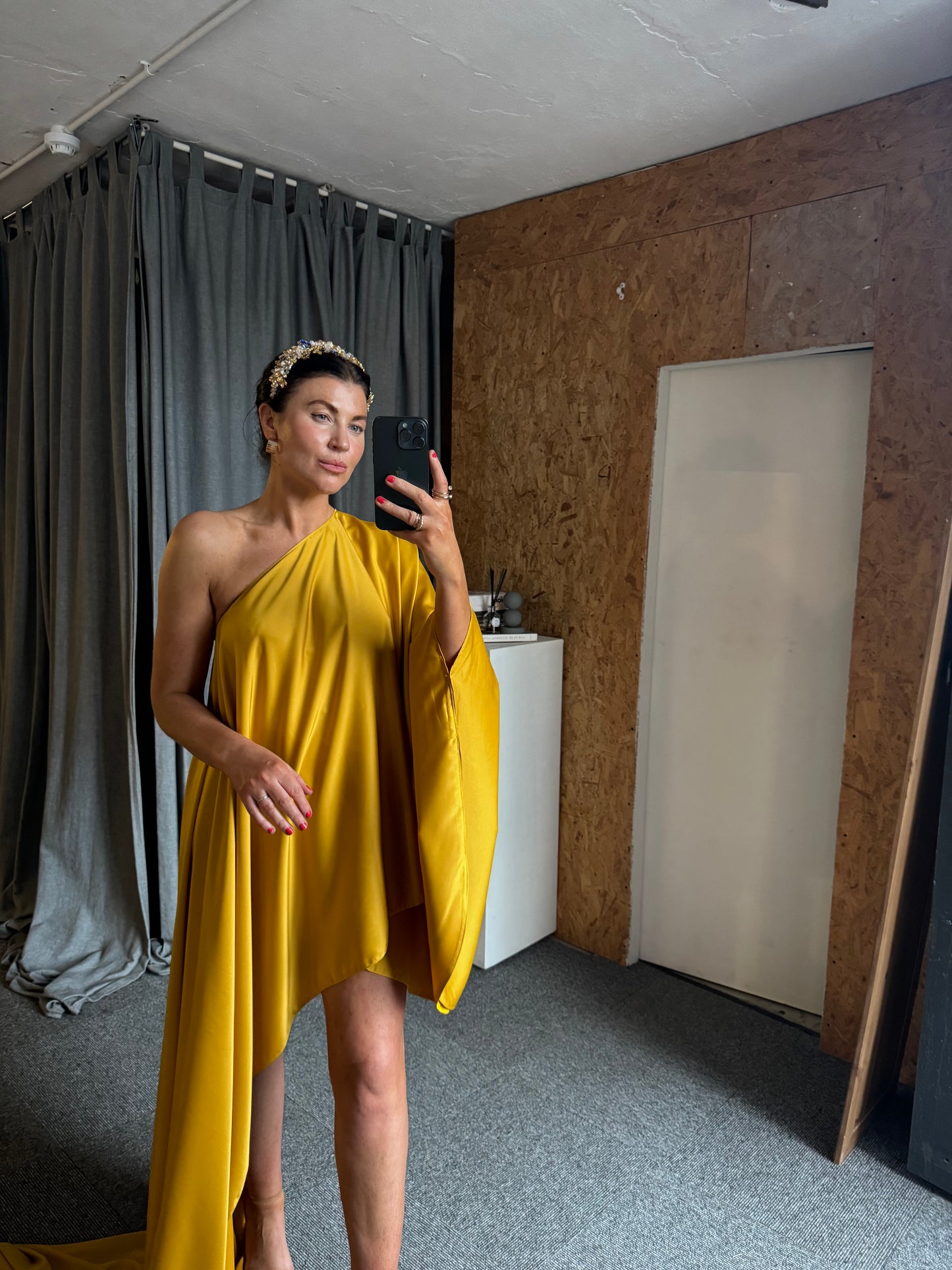 Mustard Asymmetric Drape Dress - SALE