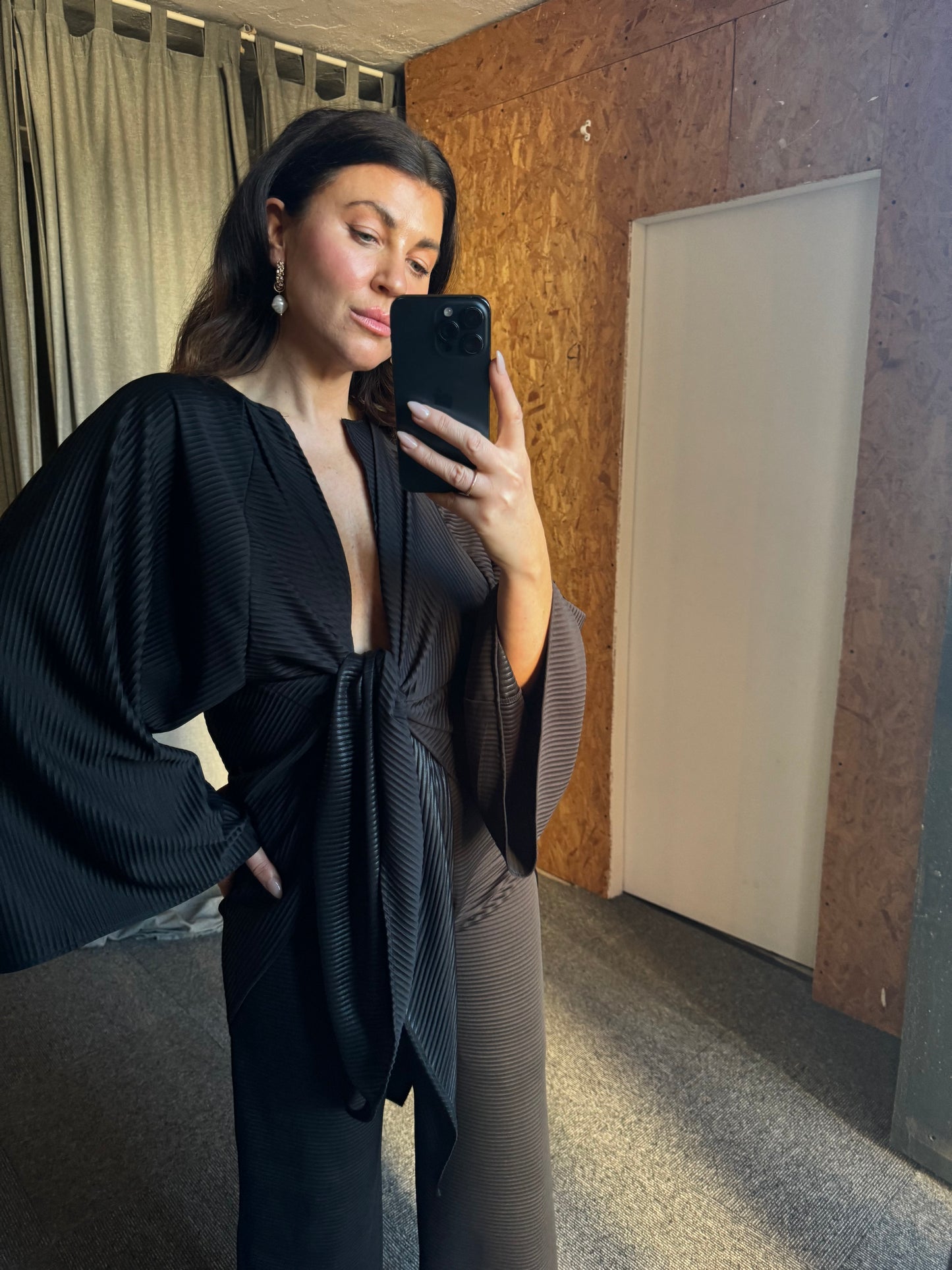 Black Pleated Kimono Set