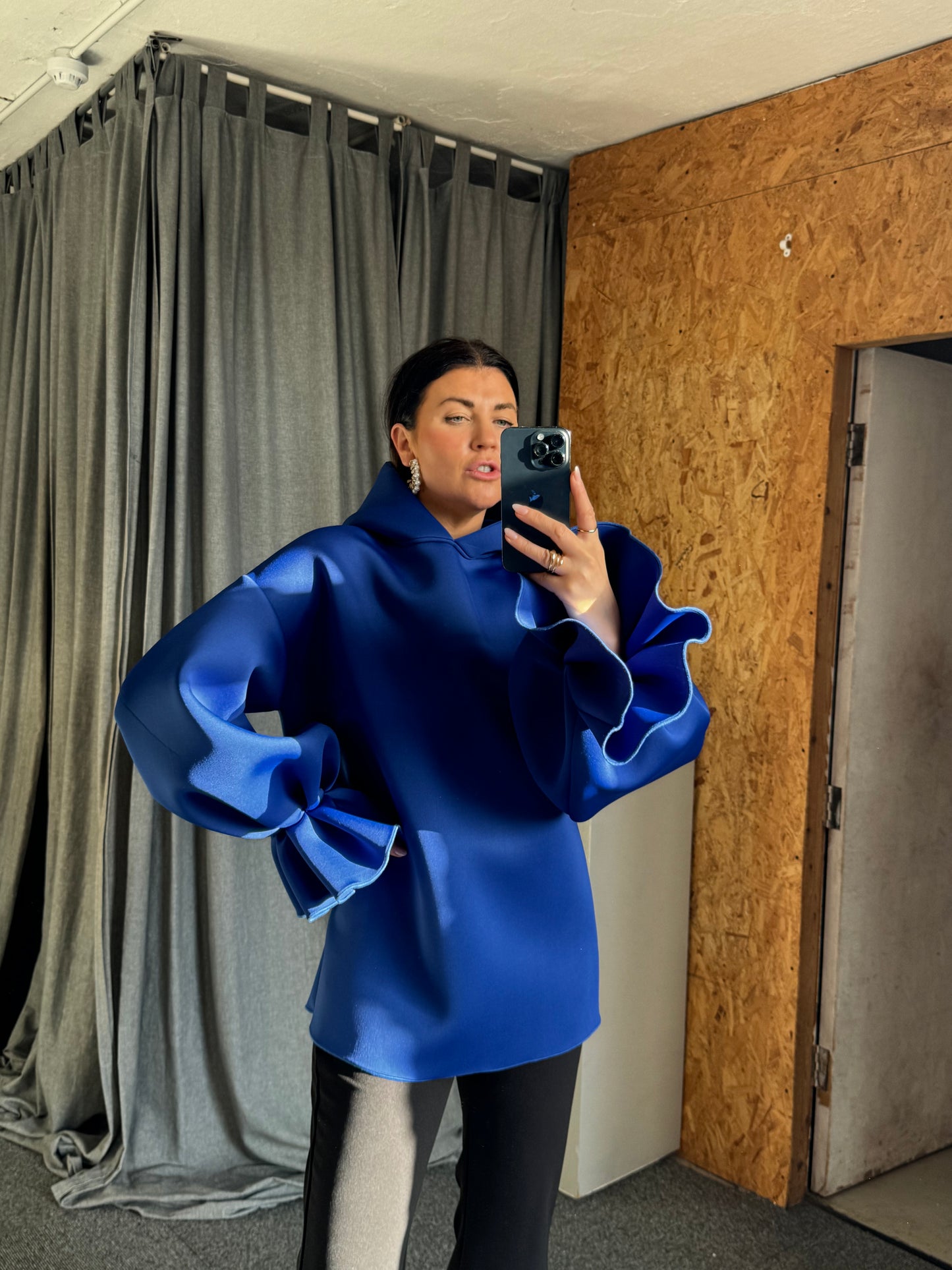 Royal Blue Ruffle Sleeve Hoodie