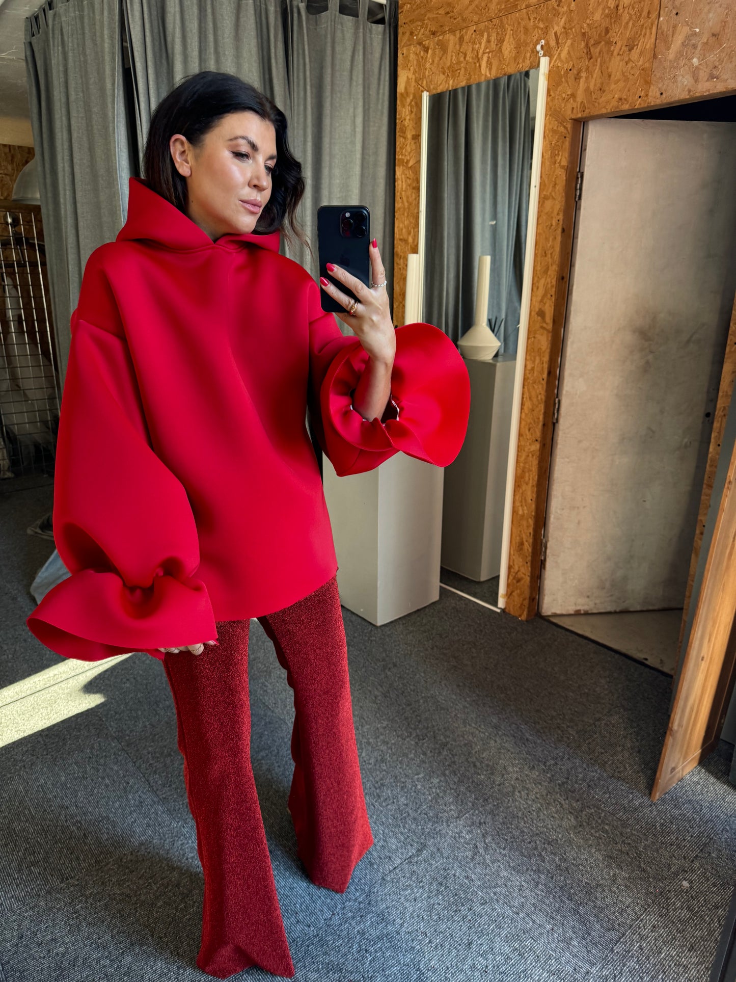 Red Ruffle Sleeve Hoodie