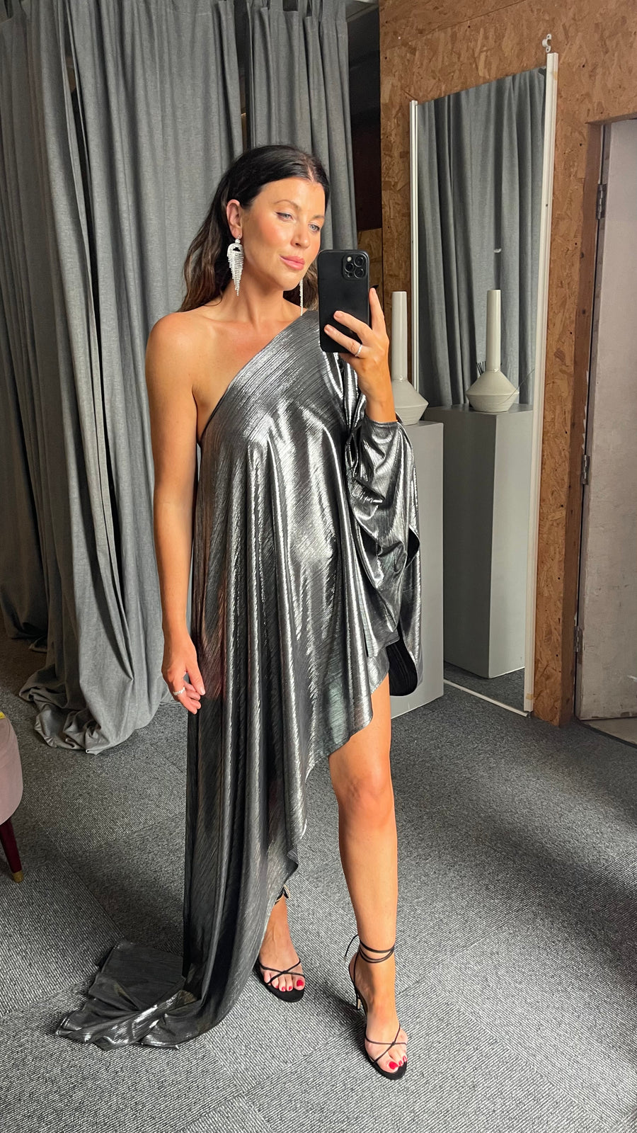 Metallic Silver Drape Dress