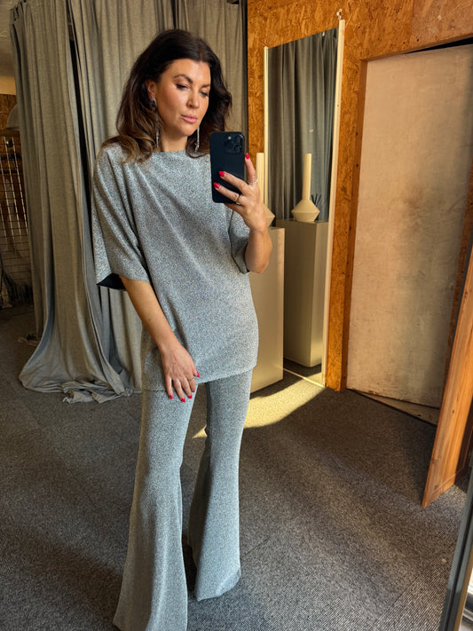 Silver Maternity Glitter Mid Flares