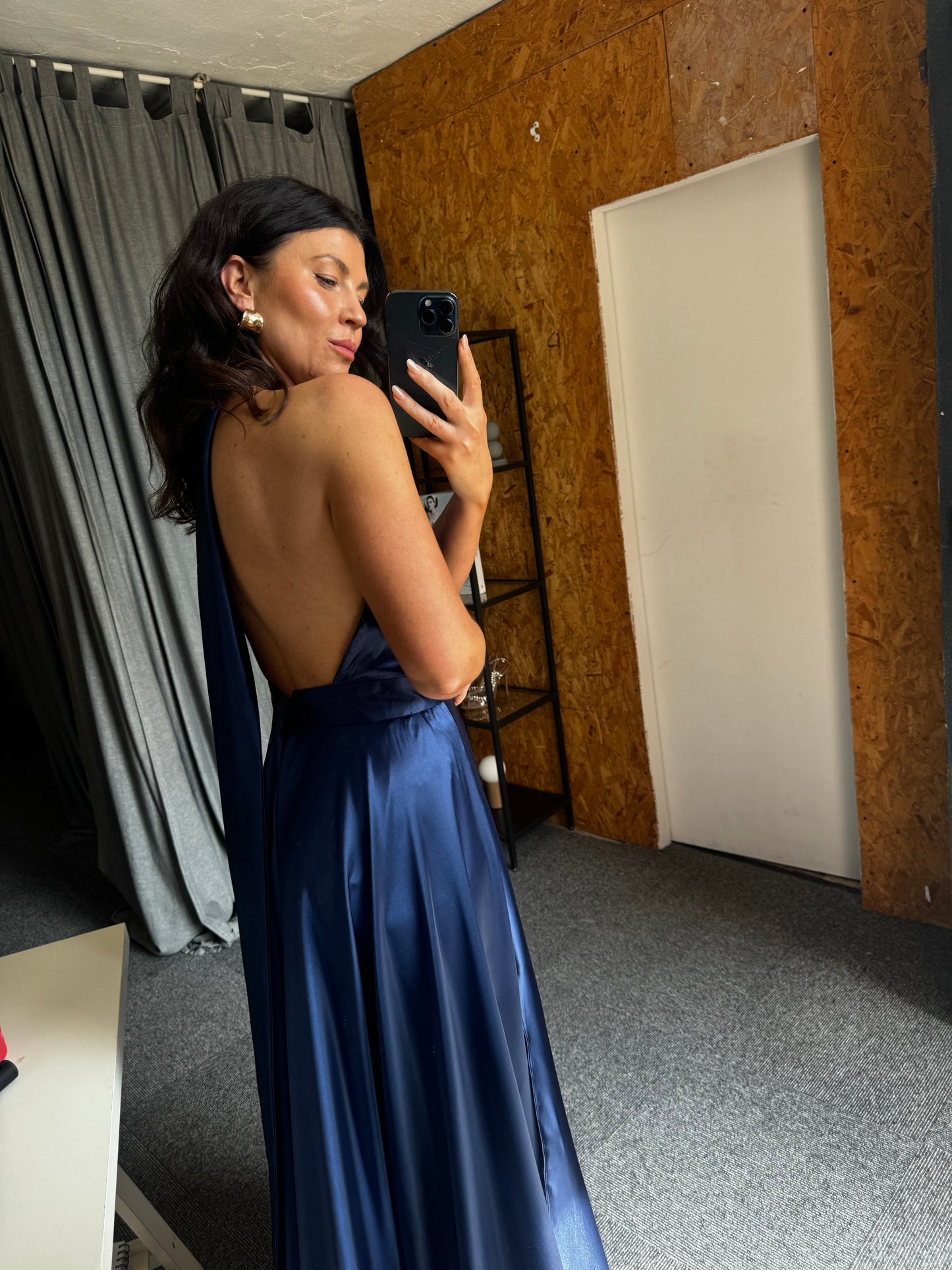 Navy Satin Maxi Dress