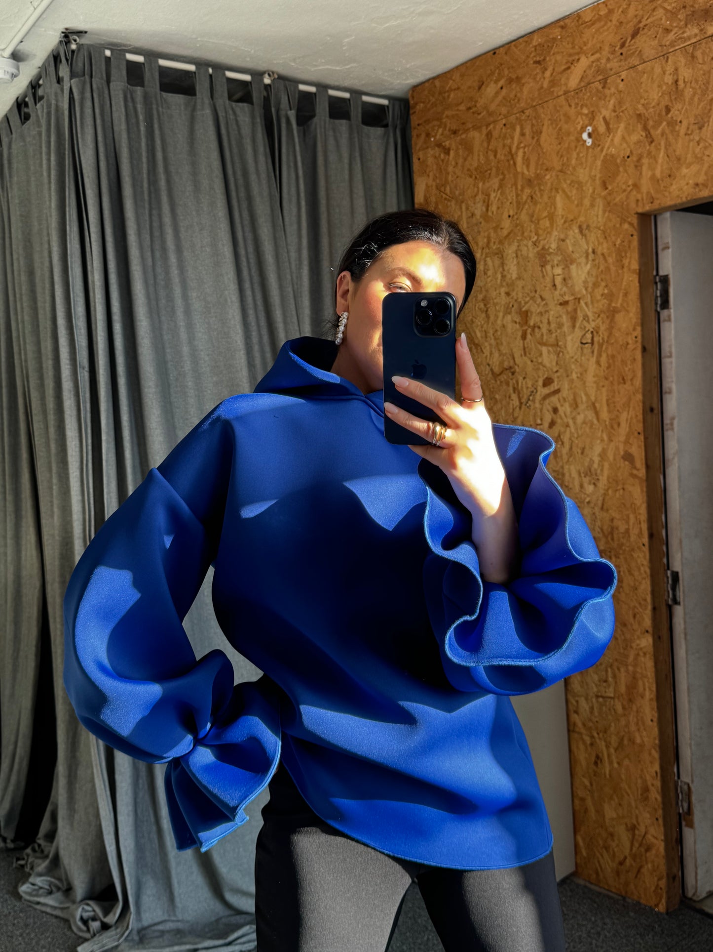 Royal Blue Ruffle Sleeve Hoodie