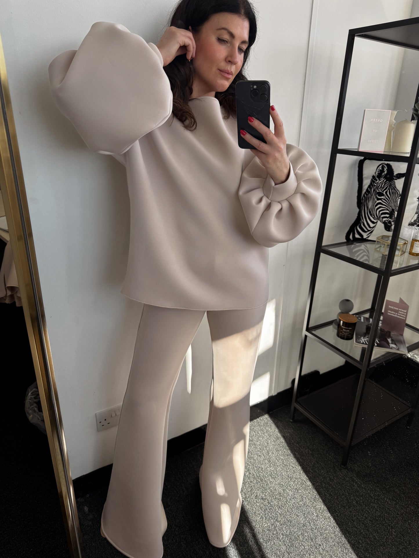 Beige Neoprene Maternity Mid Flares