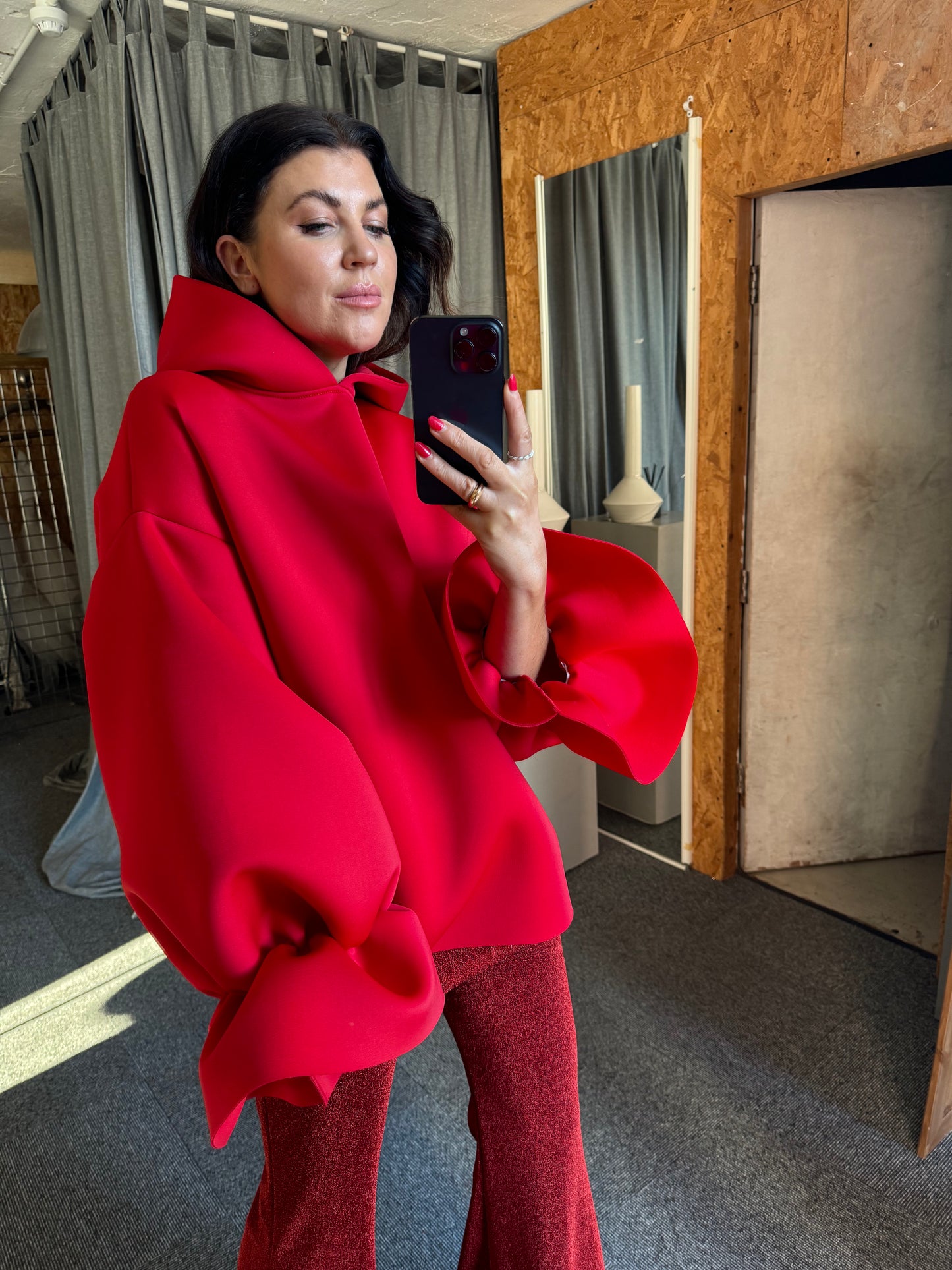 Red Ruffle Sleeve Hoodie