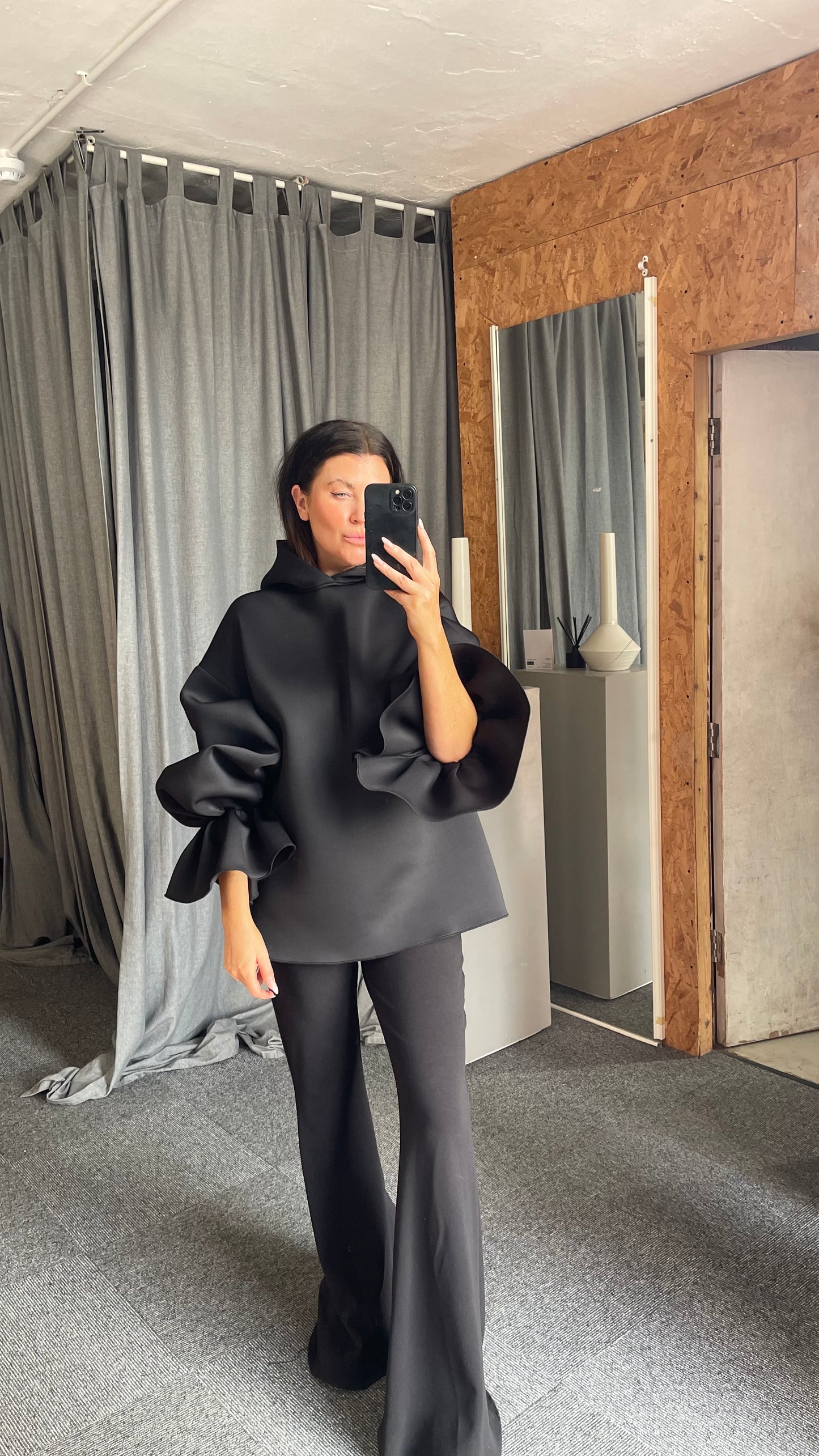 Black Ruffle Sleeve Hoodie