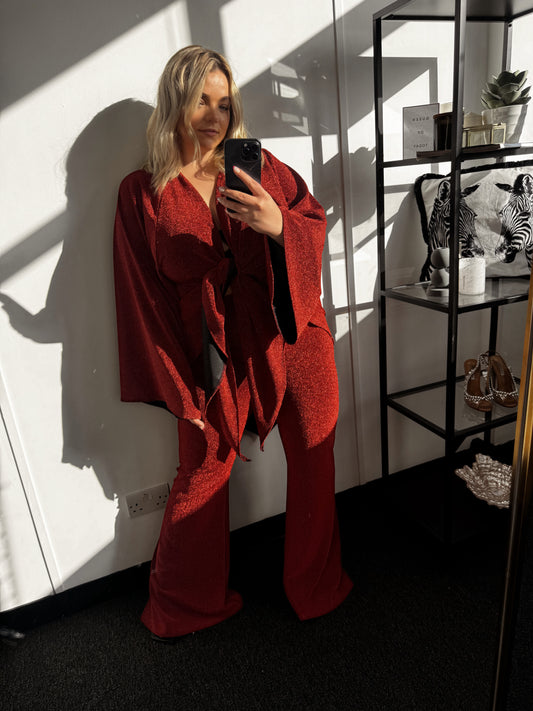 Red Glitter Kimono co-ord