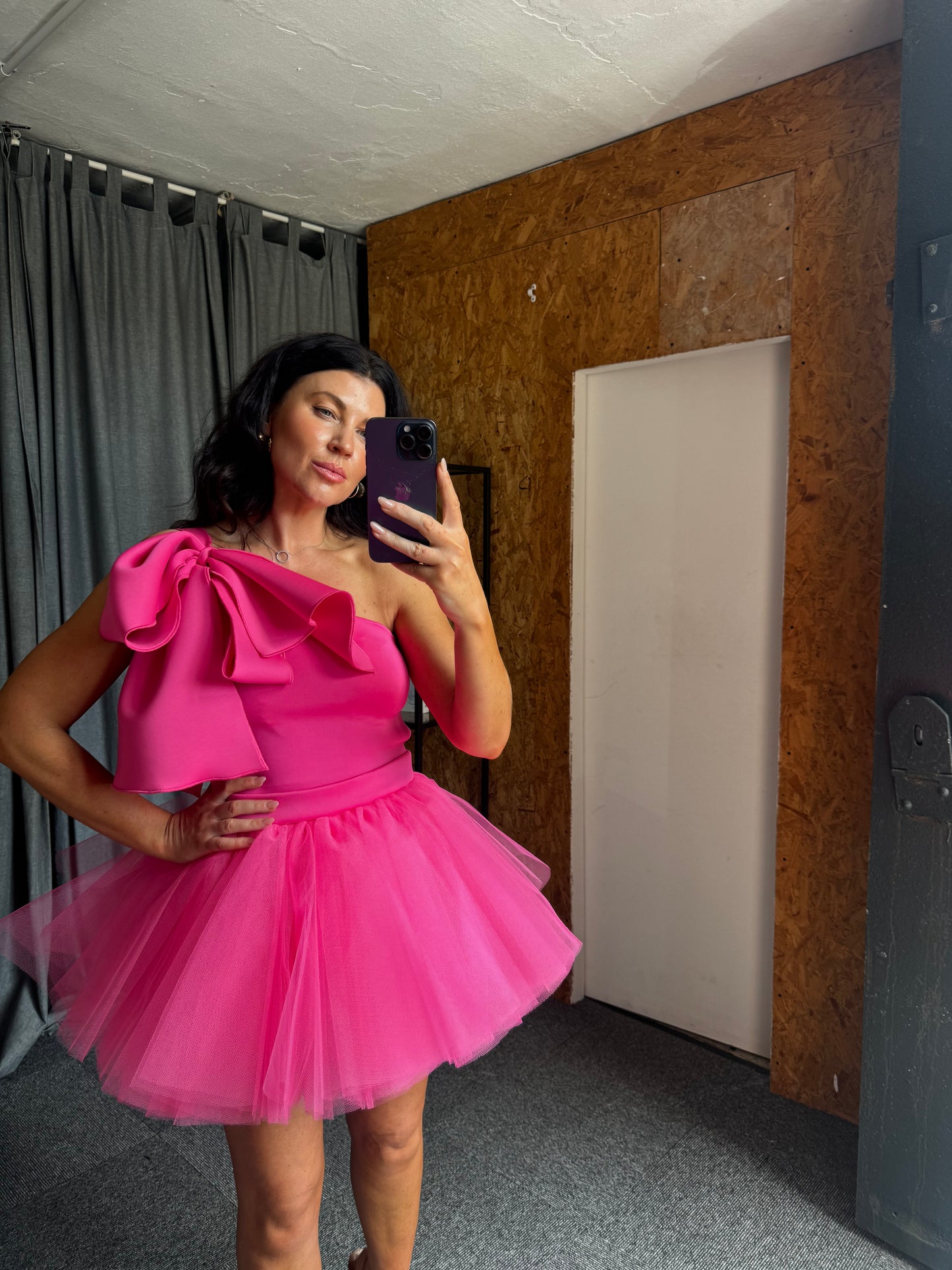 Hot Pink One Shoulder Bow Top