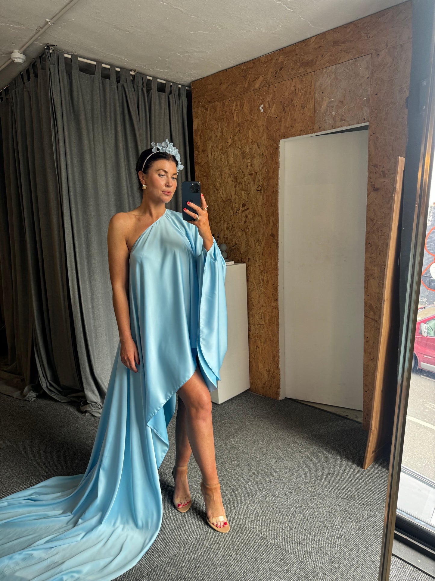 Baby Blue Asymmetric Drape Dress - SALE