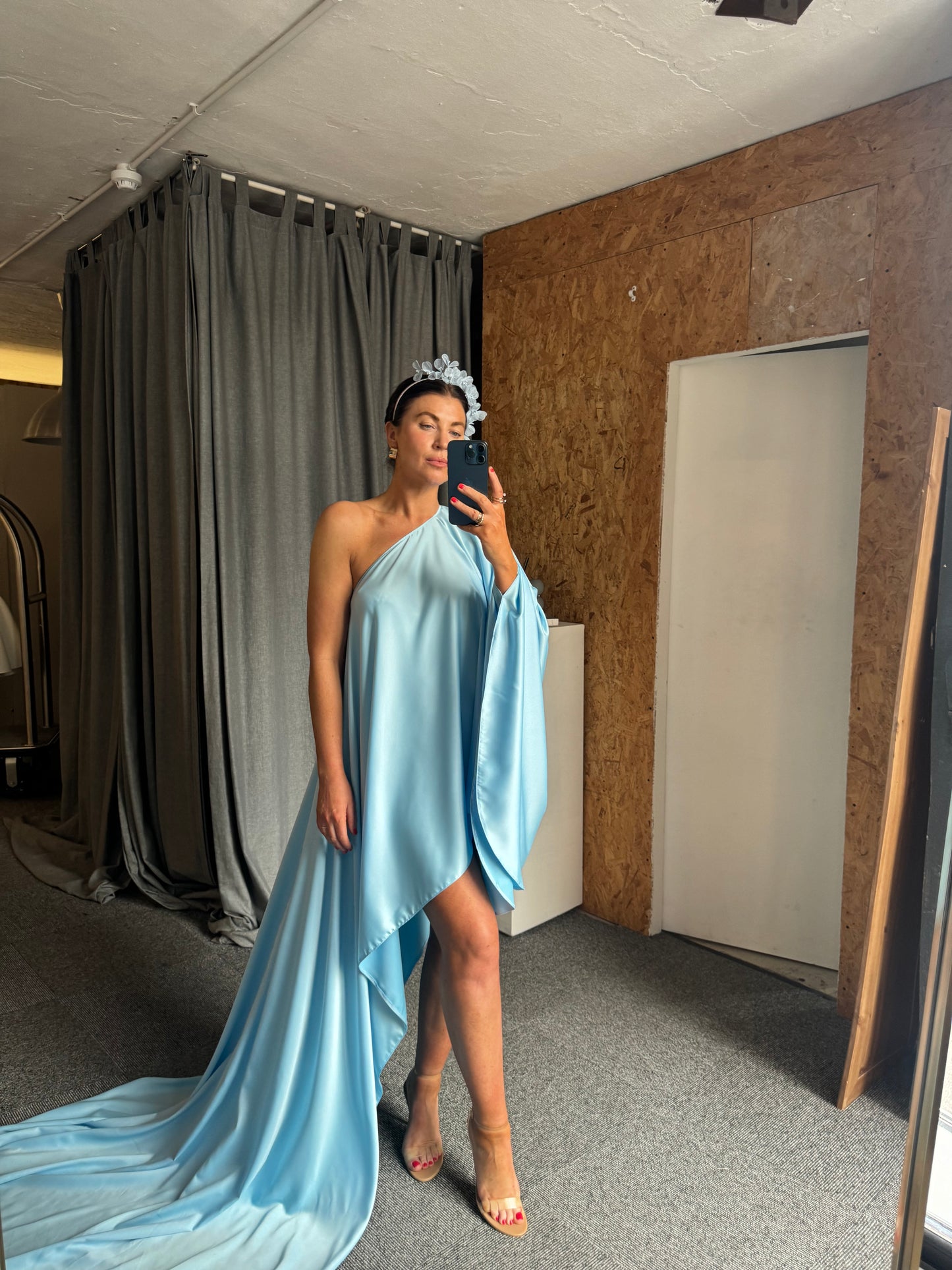 Baby Blue Asymmetric Drape Dress - SALE