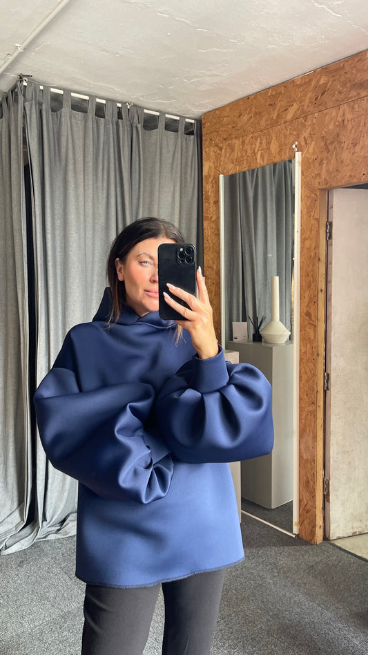 Navy Balloon Sleeve Hoodie (long no elastic)