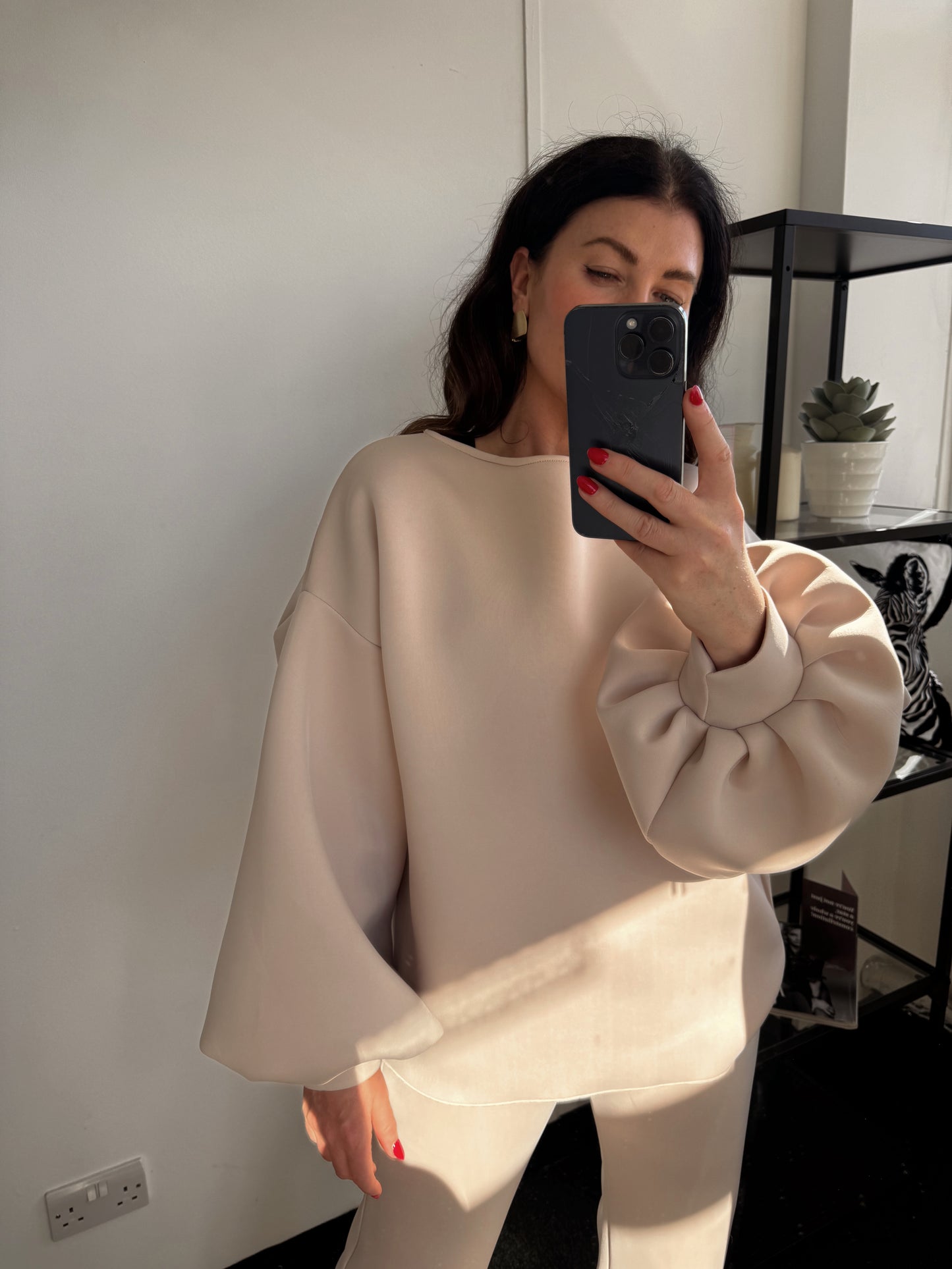 Beige Balloon Sleeve Top