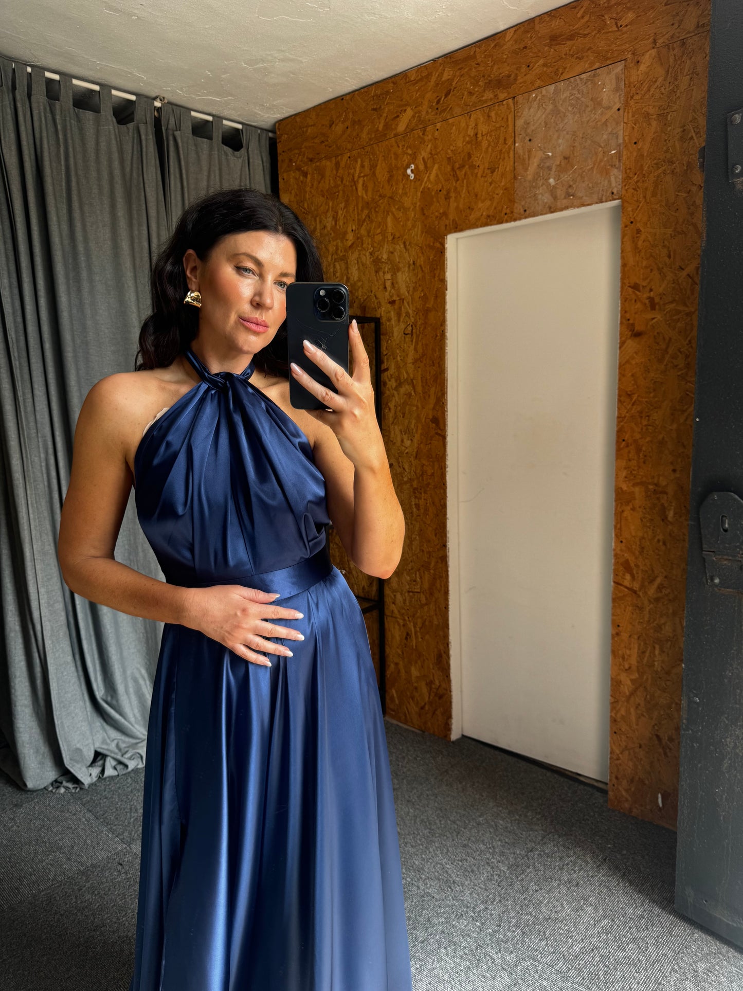 Navy Satin Maxi Dress