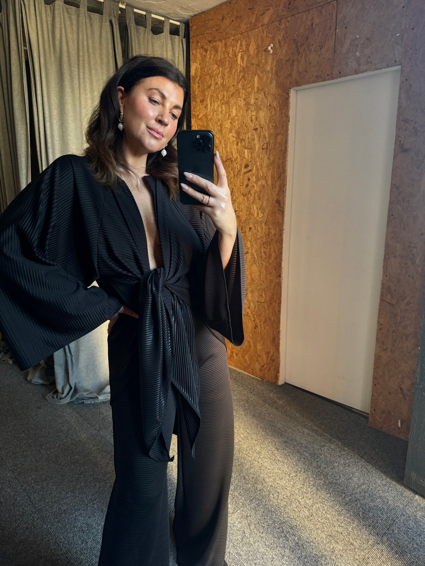 Black Pleated Kimono Set