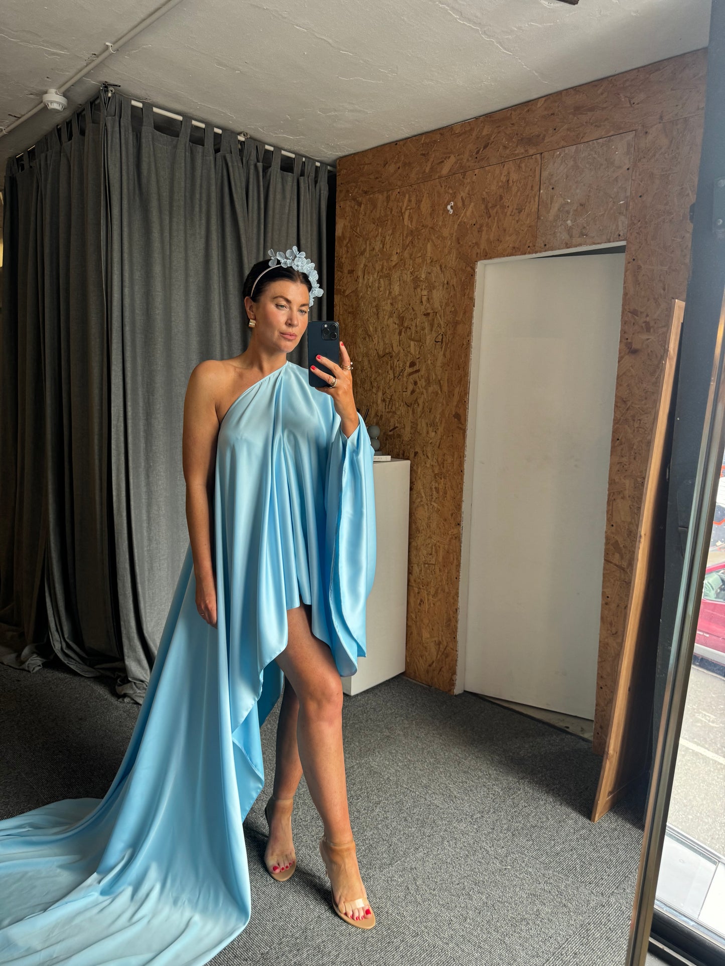 Baby Blue Asymmetric Drape Dress - SALE