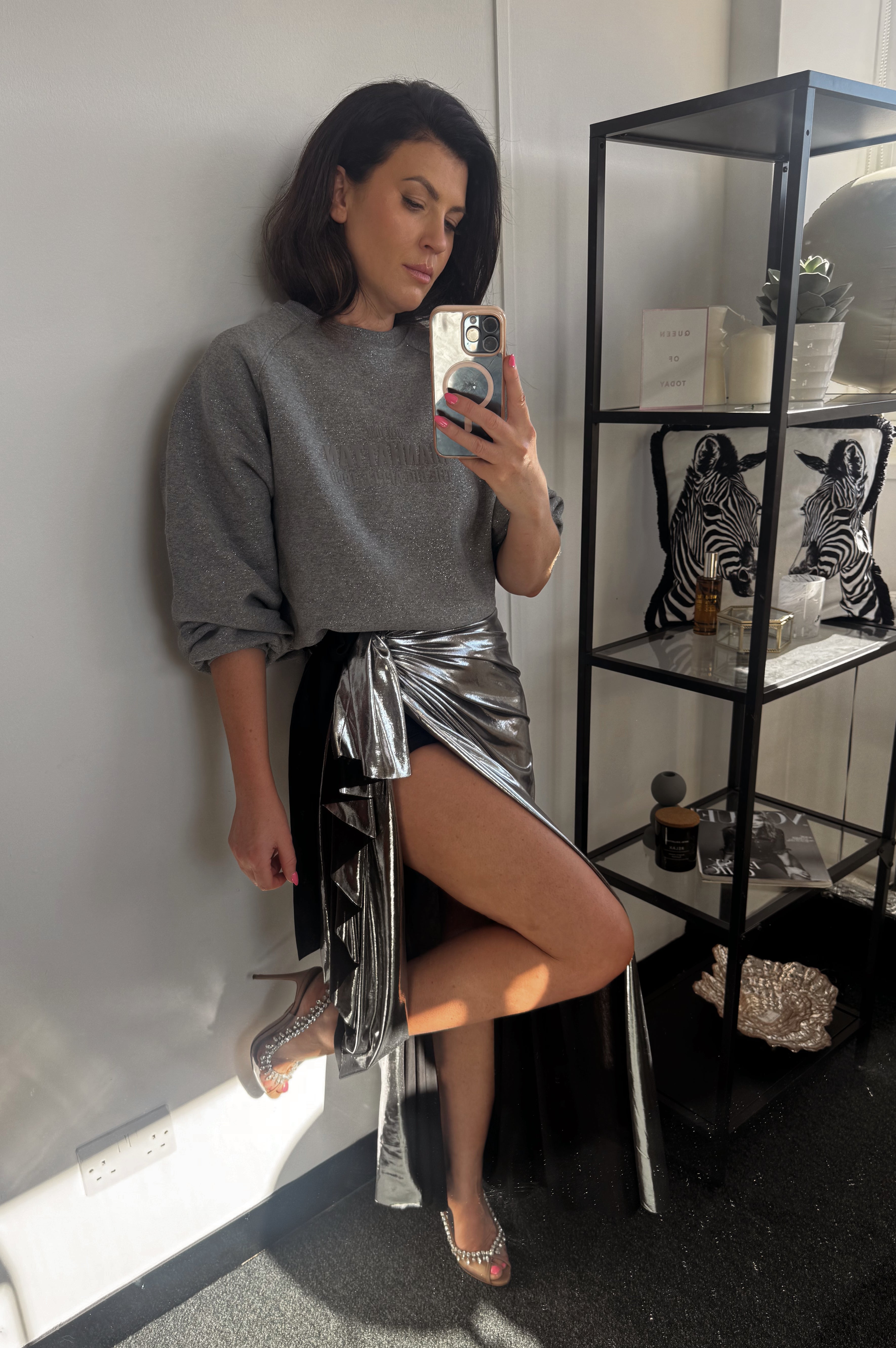 Silver Metallic Wrap Skirt 4 Silver