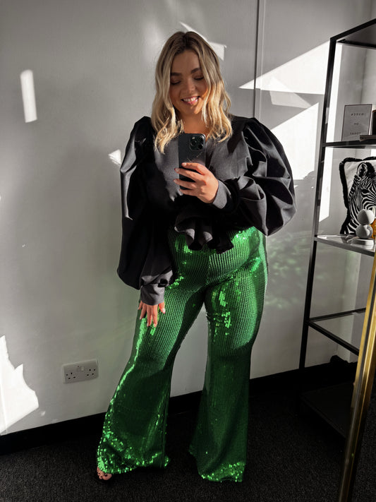 Emerald Sequin Mid Flares