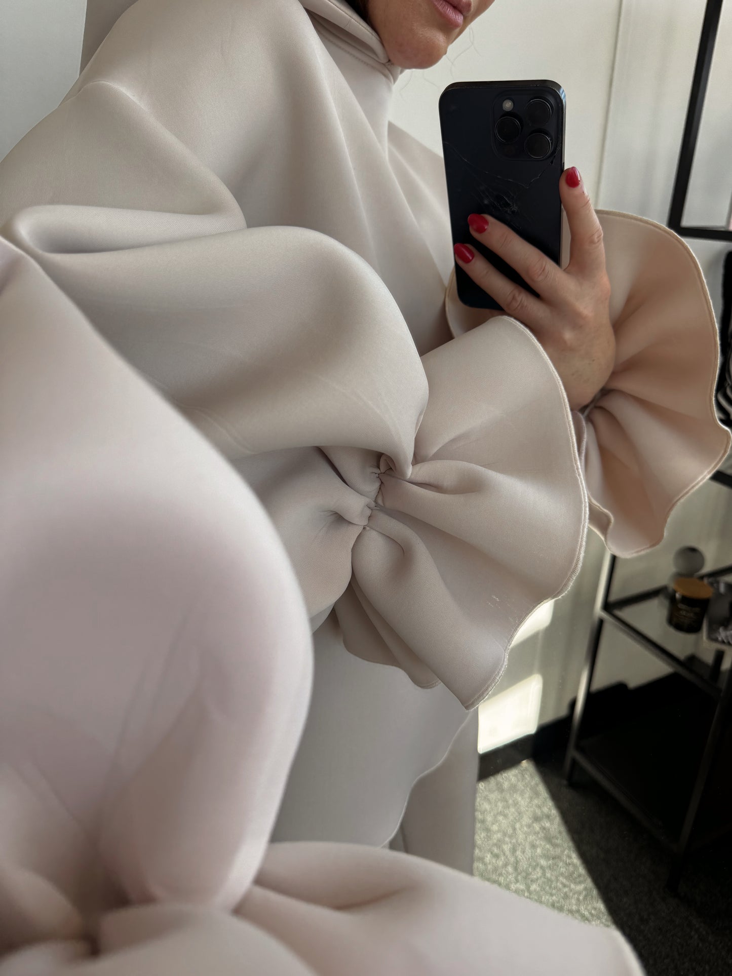 Beige Ruffle Sleeve Hoodie