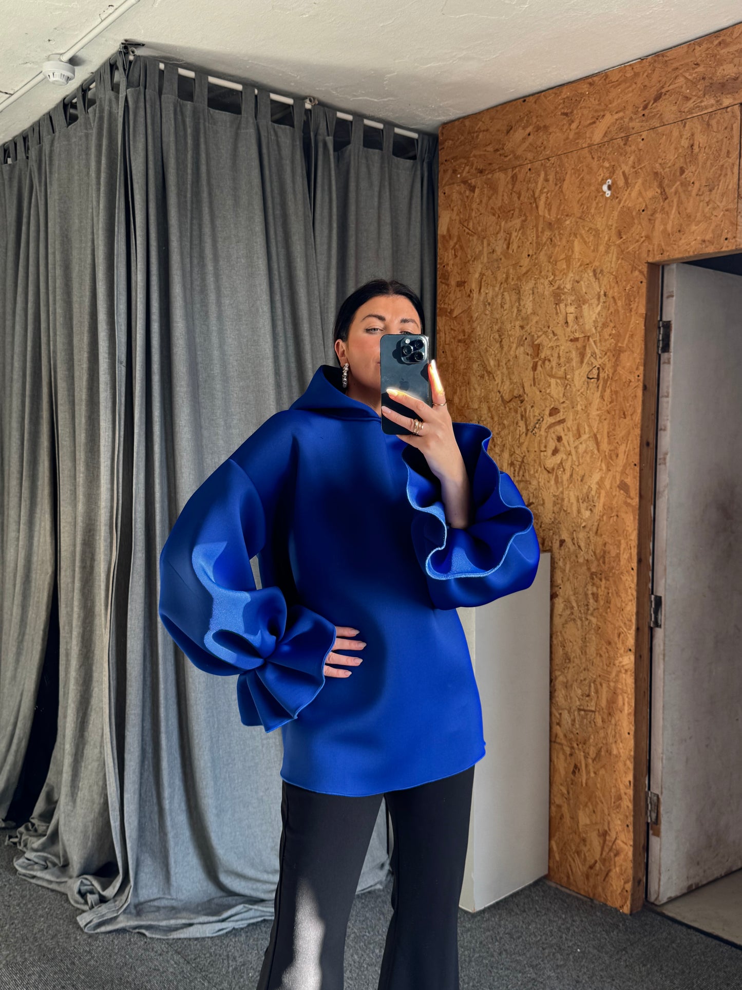 Royal Blue Ruffle Sleeve Hoodie