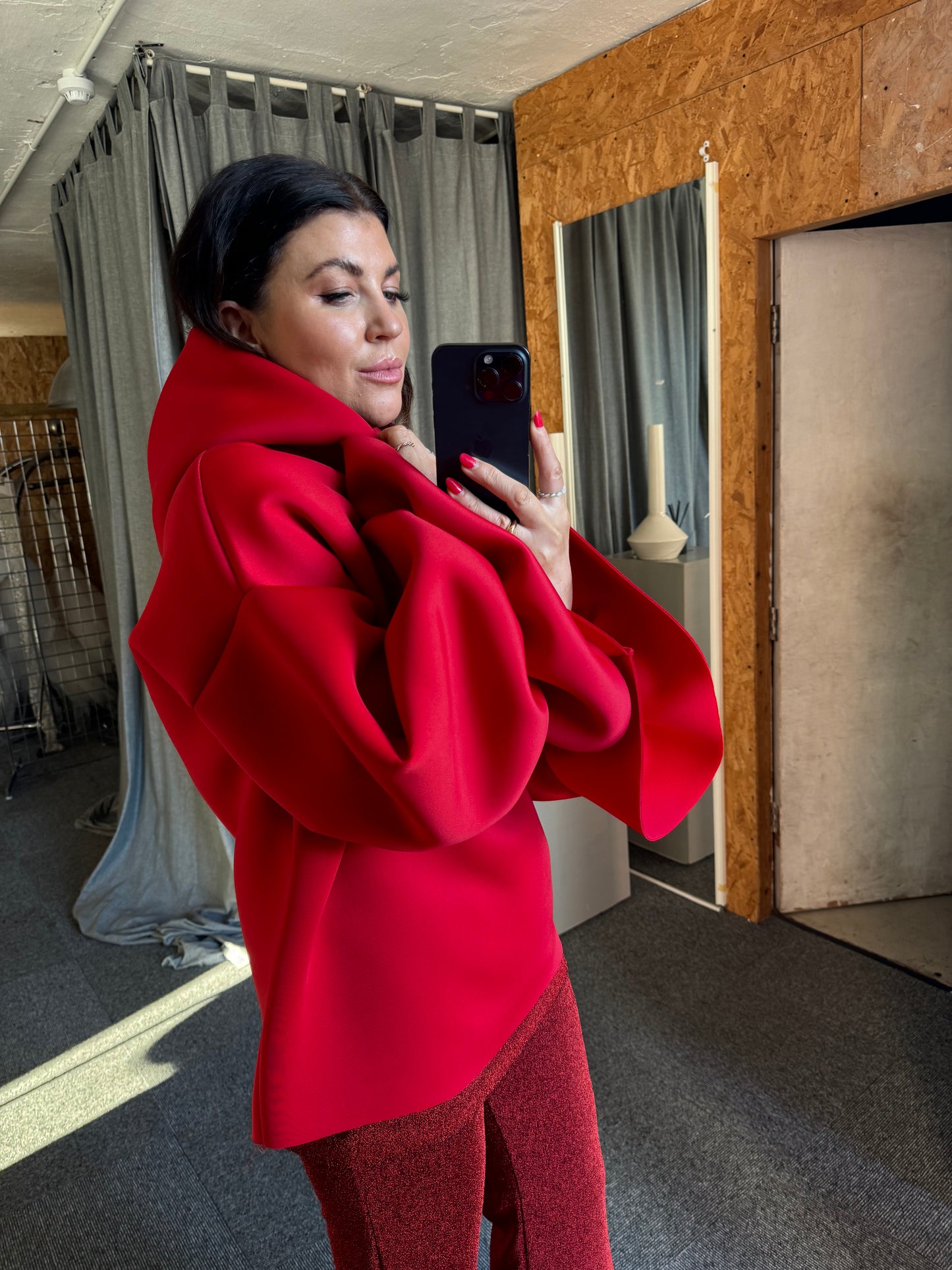 Red Ruffle Sleeve Hoodie