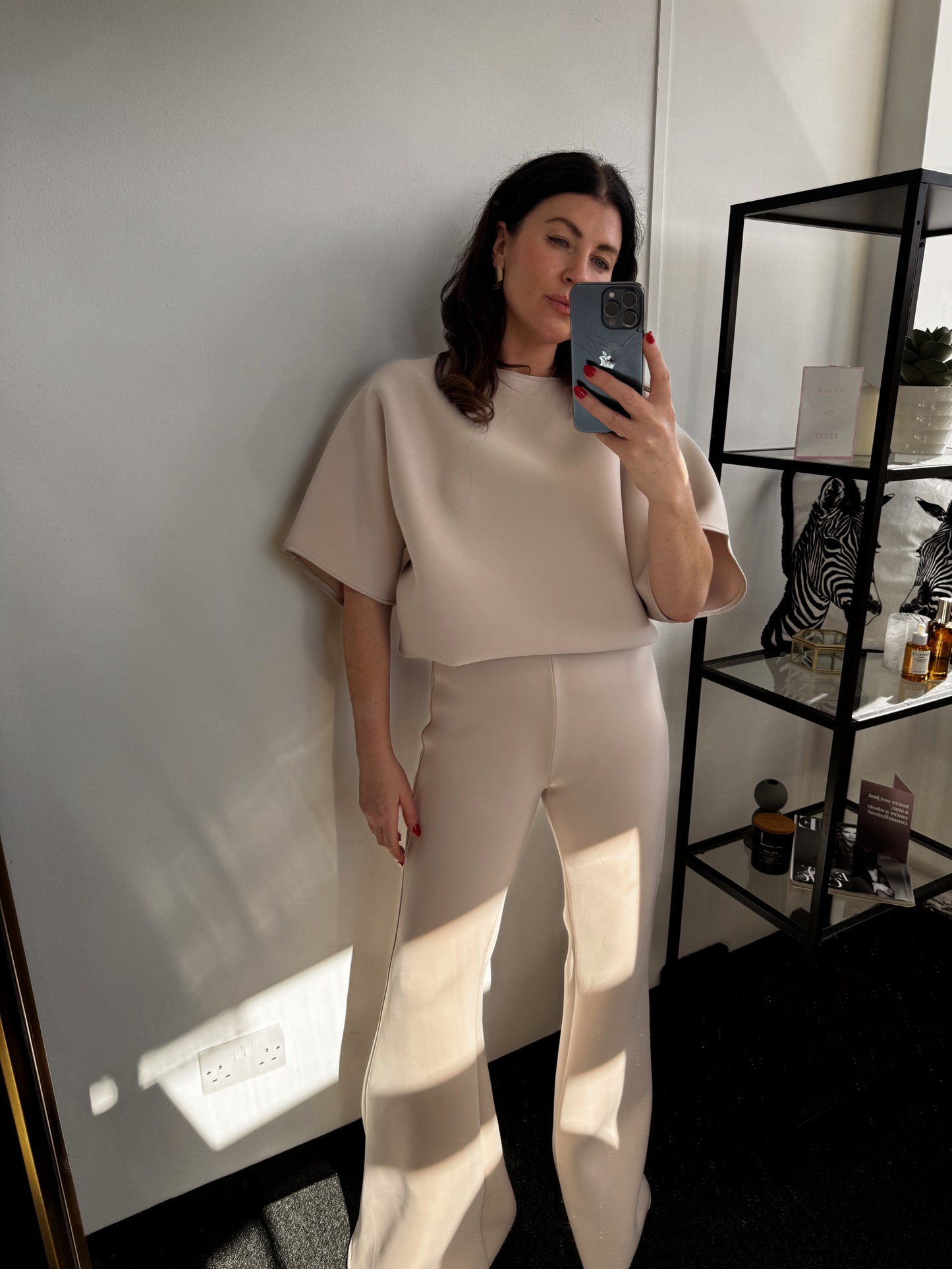 Beige Neoprene Maternity Mid Flares