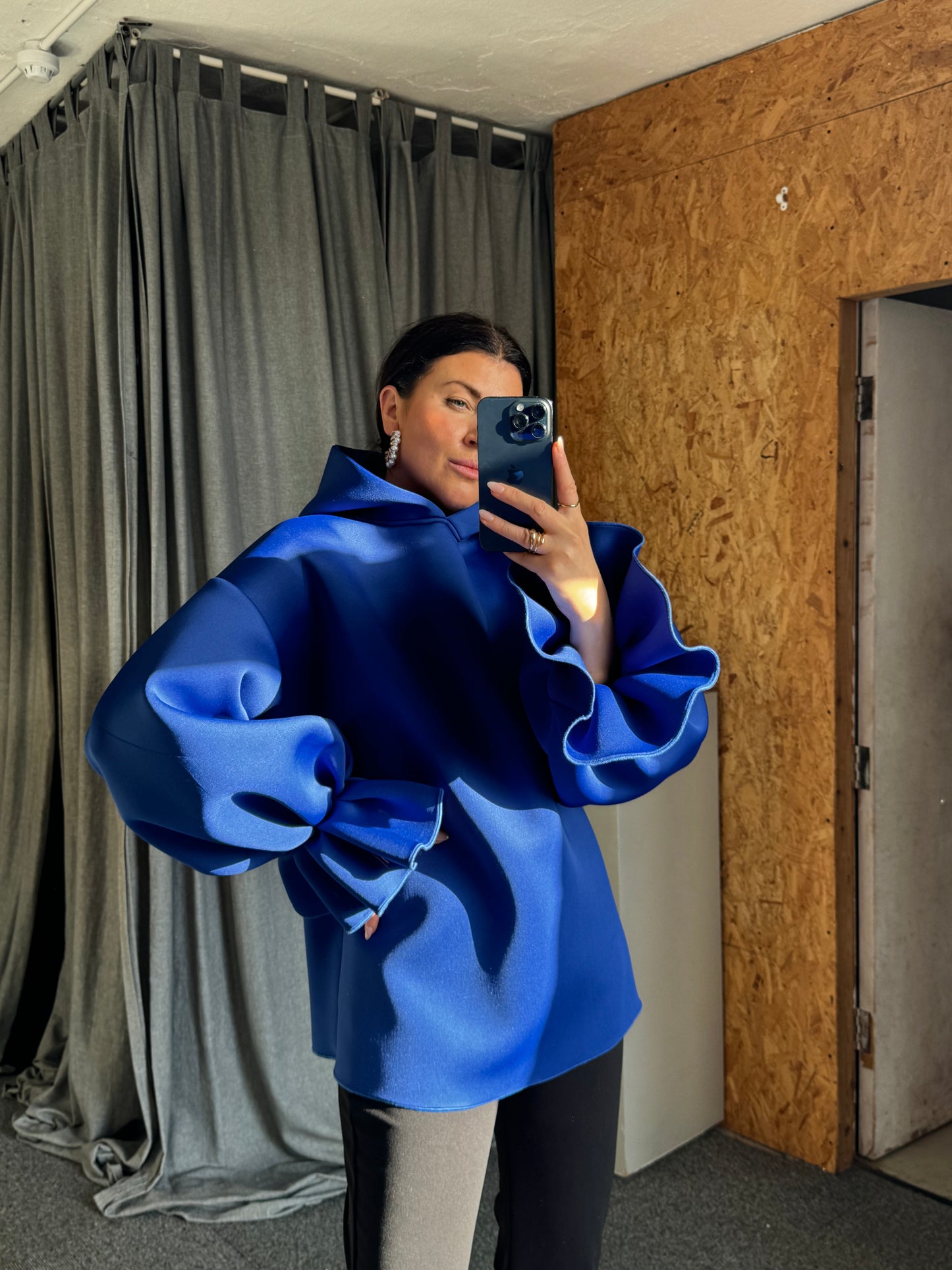 Royal Blue Ruffle Sleeve Hoodie