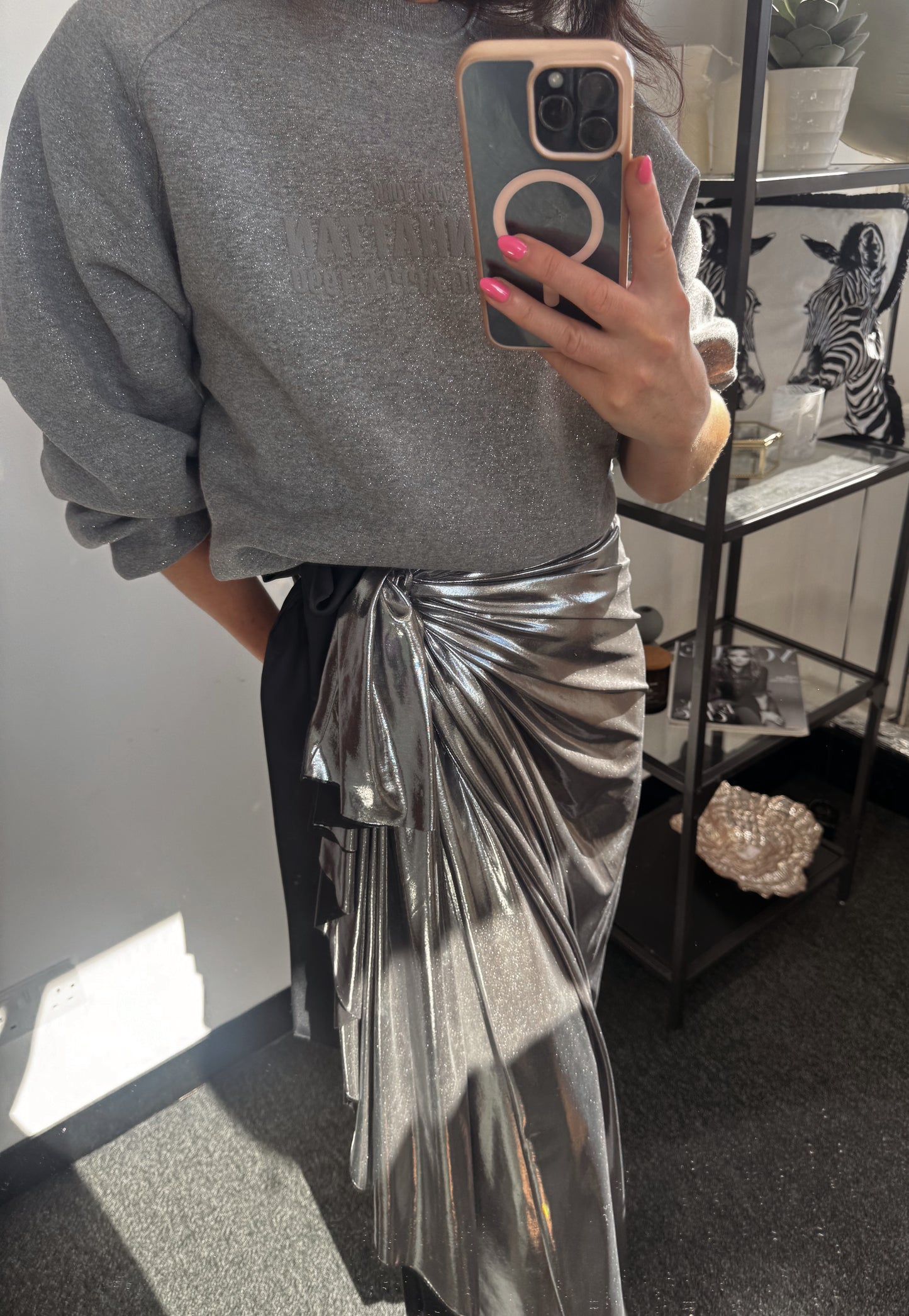 Silver Metallic Wrap Skirt