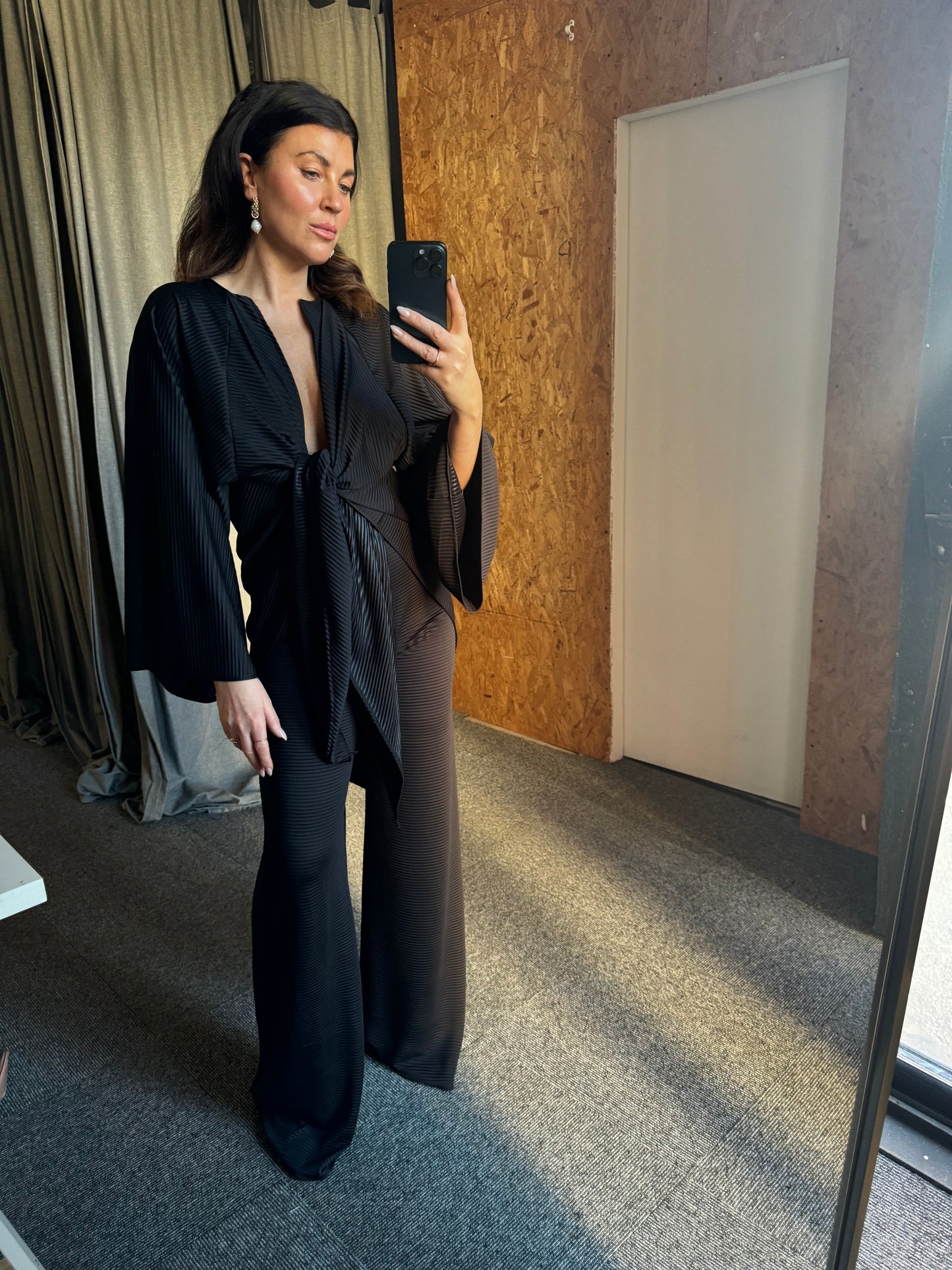 Black Pleated Kimono Set