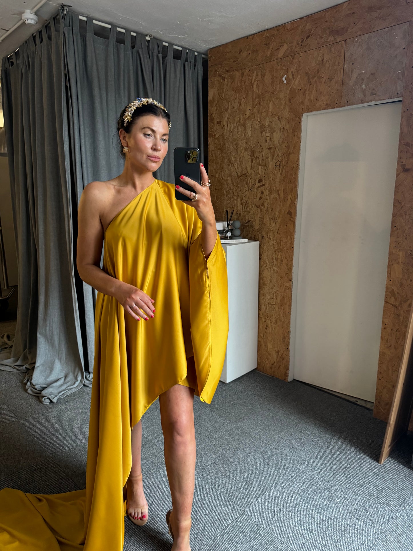 Mustard Asymmetric Drape Dress - SALE