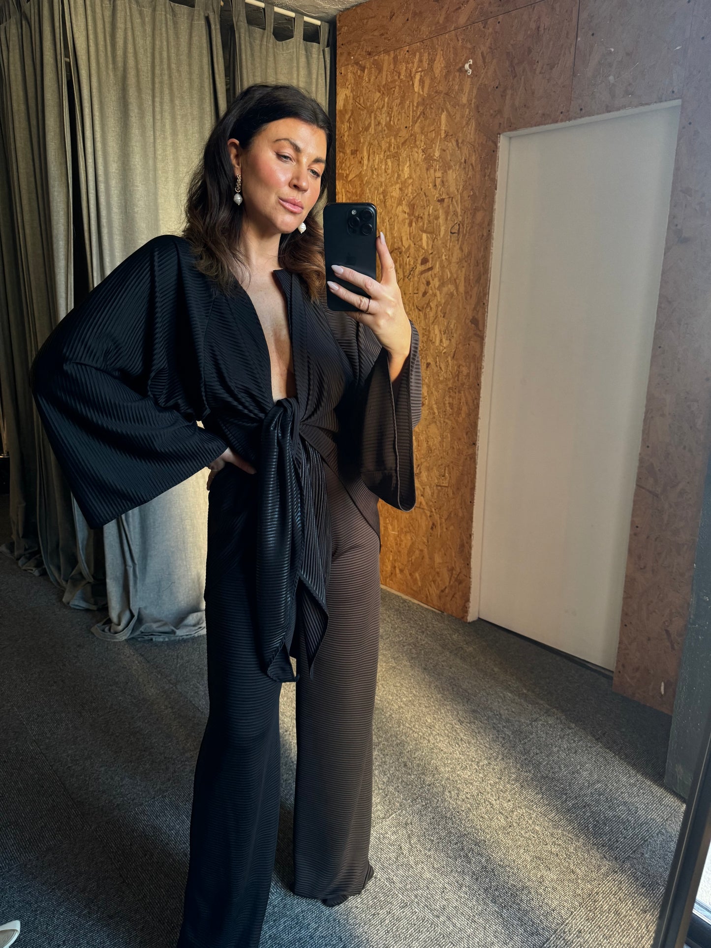 Black Pleated Kimono Set