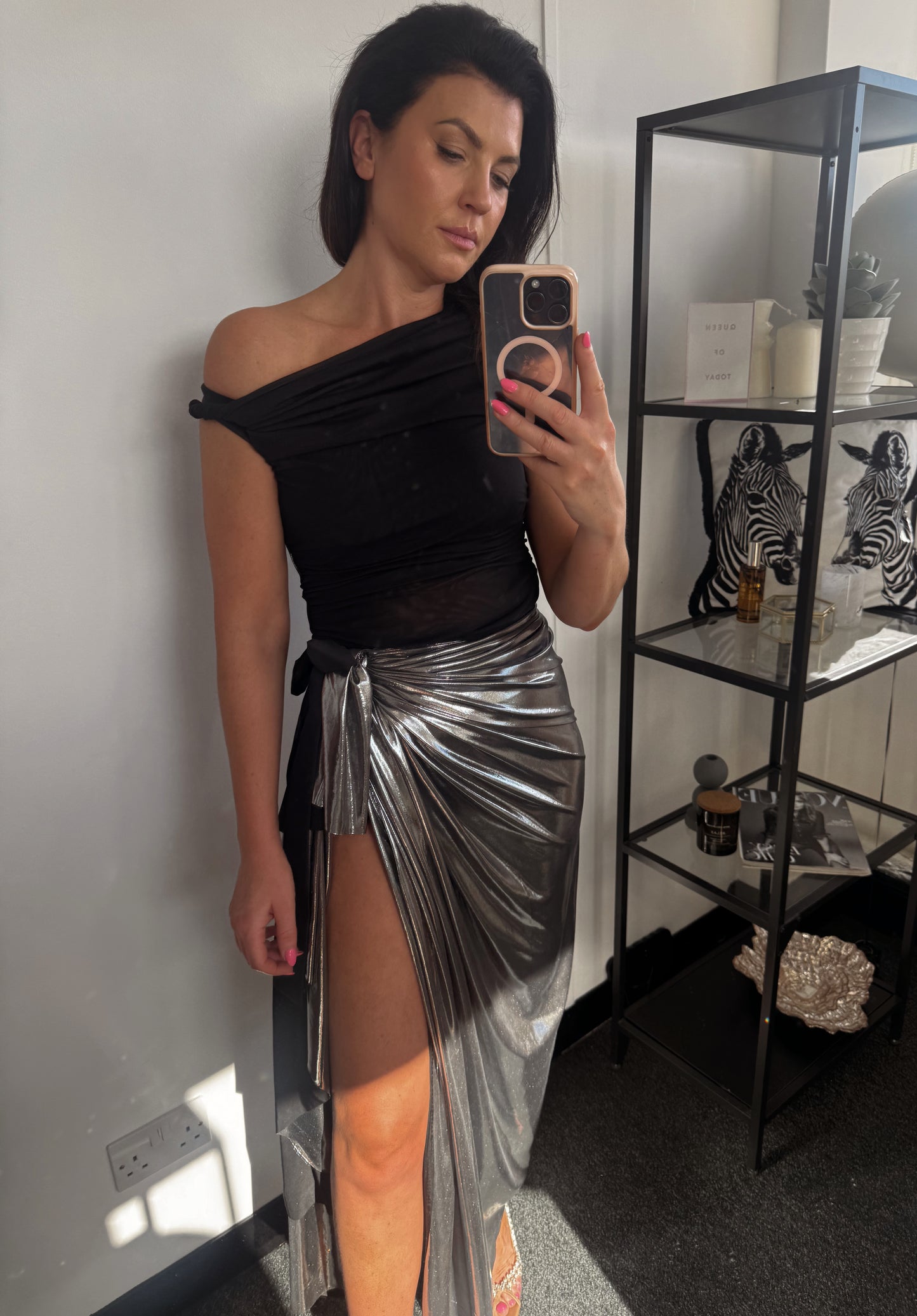 Silver Metallic Wrap Skirt