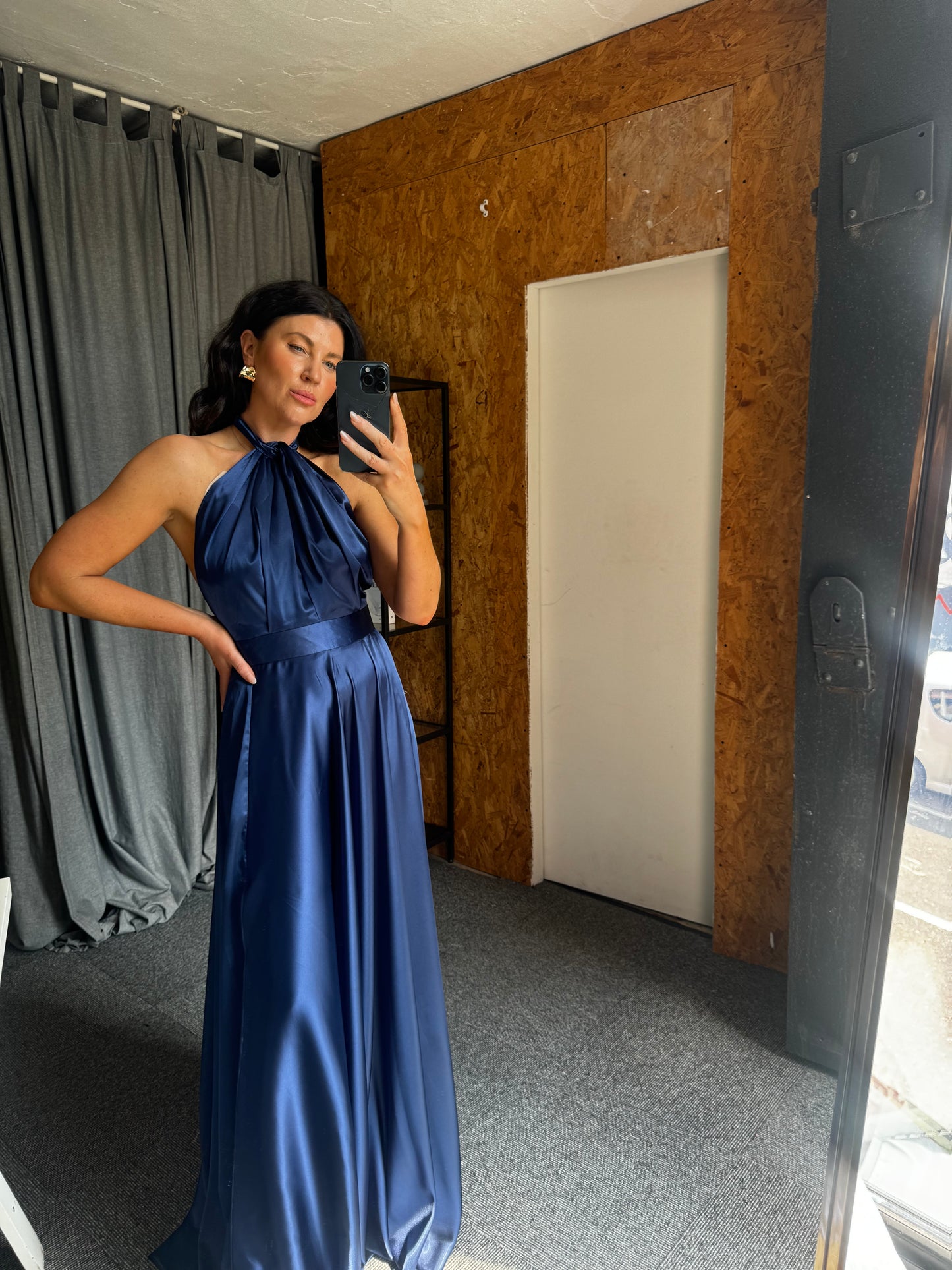 Navy Satin Maxi Dress