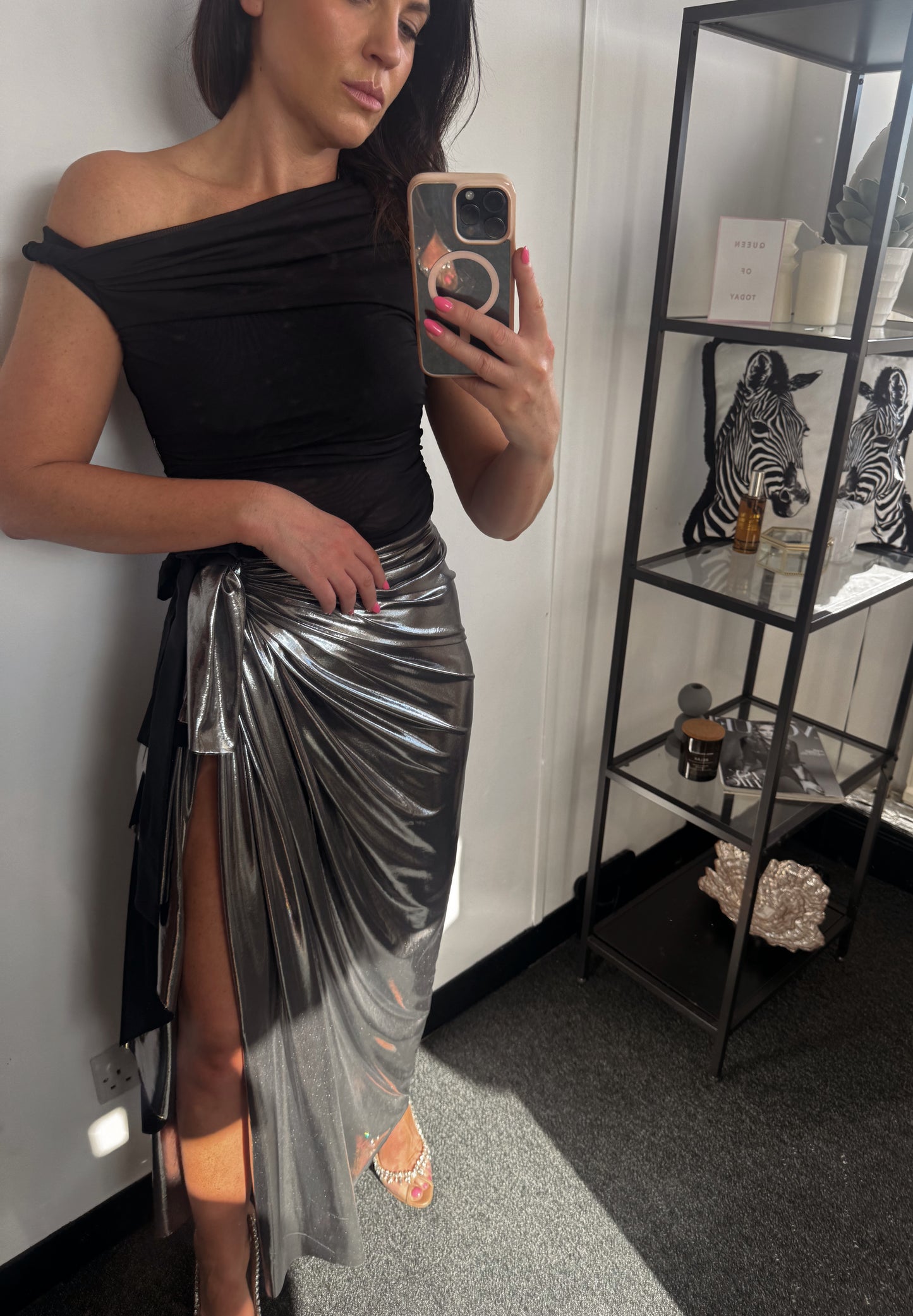 Silver Metallic Wrap Skirt