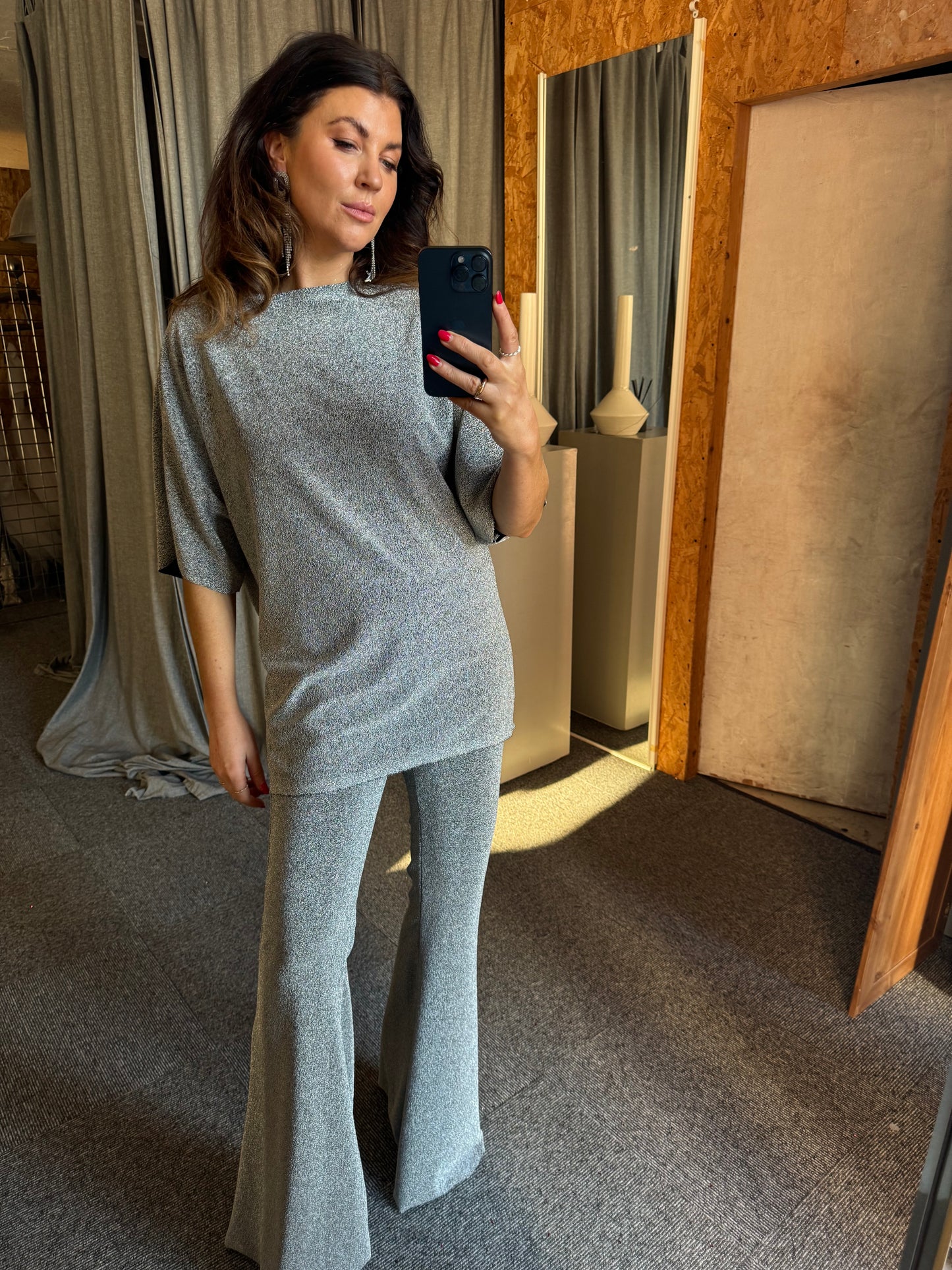 Silver Maternity Glitter Mid Flares