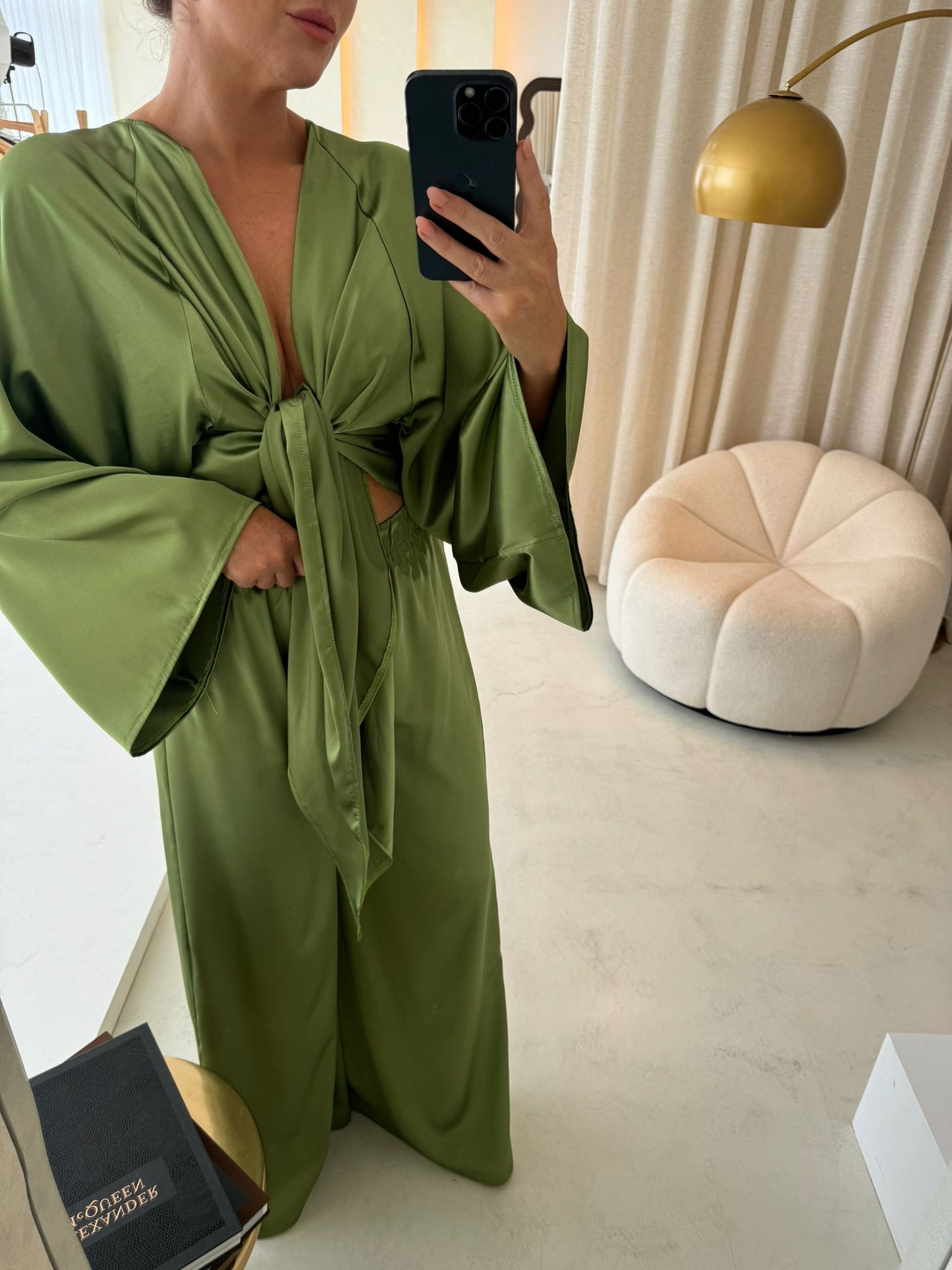 Olive Green Sheen Kimono Top