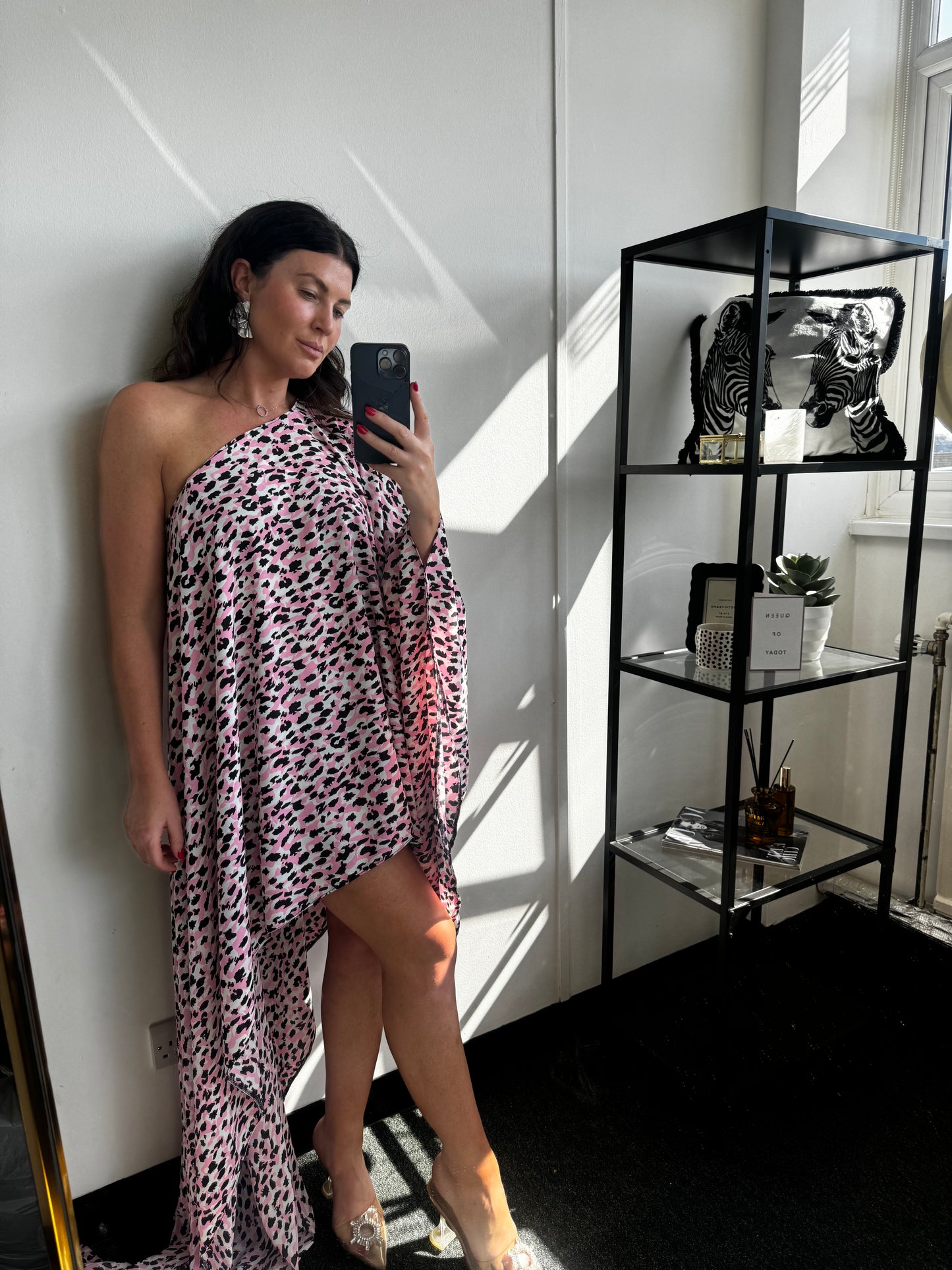 Pink Animal Print Asymmetric Drape Dress - SALE