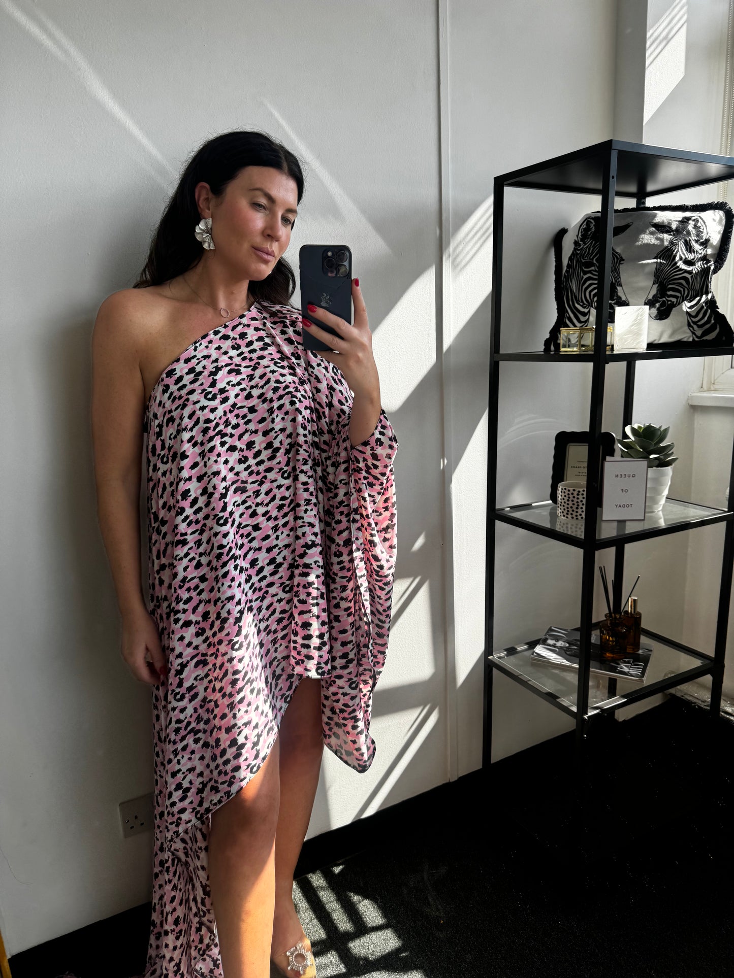 Pink Animal Print Asymmetric Drape Dress - SALE