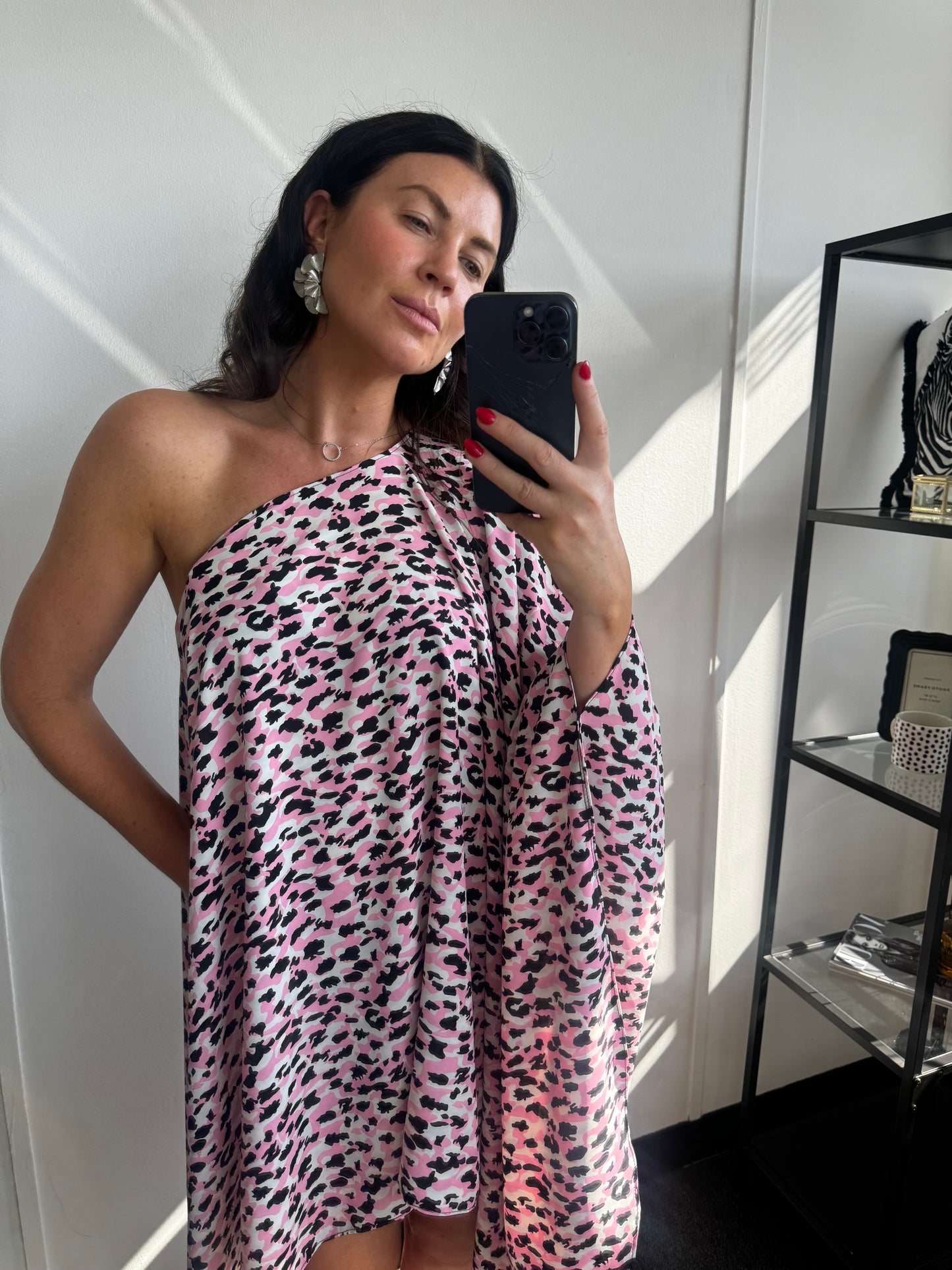 Pink Animal Print Asymmetric Drape Dress - SALE